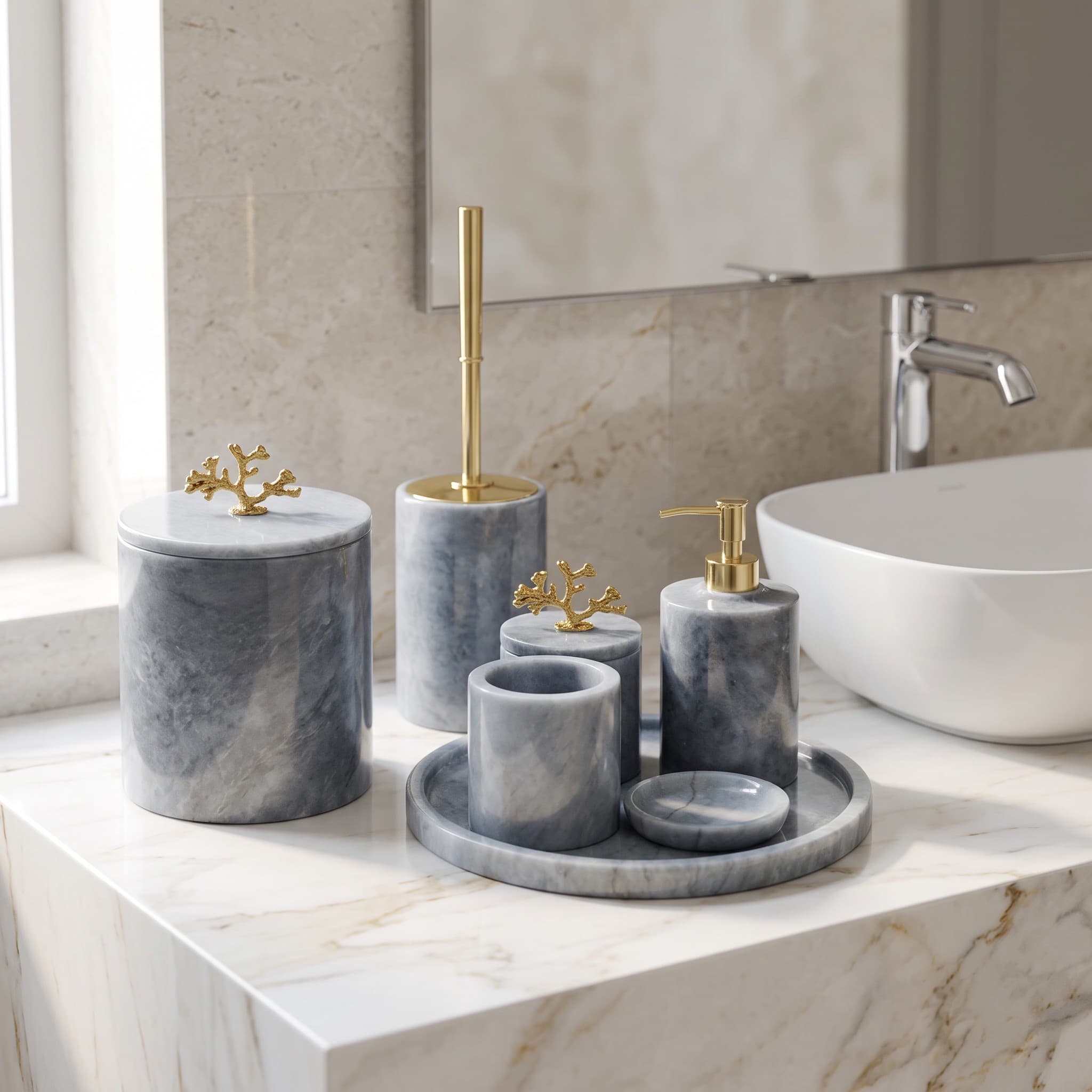 Pietra Grey Marble 7-Piece Coral Bath Set