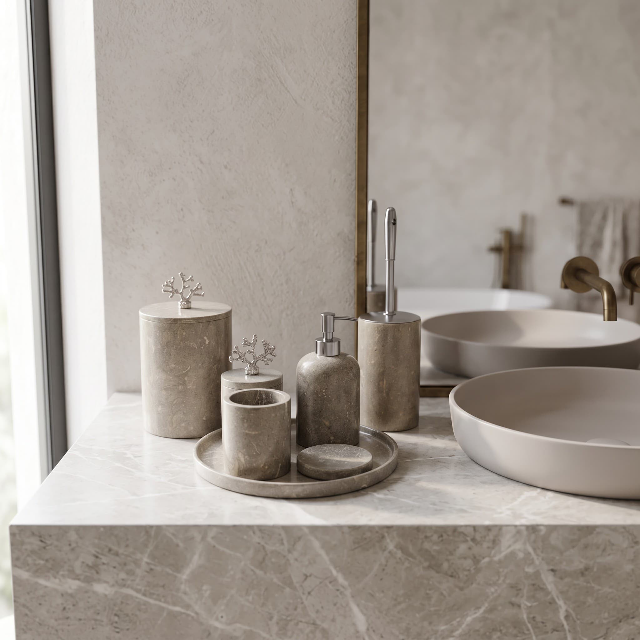 Rustic Taupe Stone 7-Piece Coral Bath Set