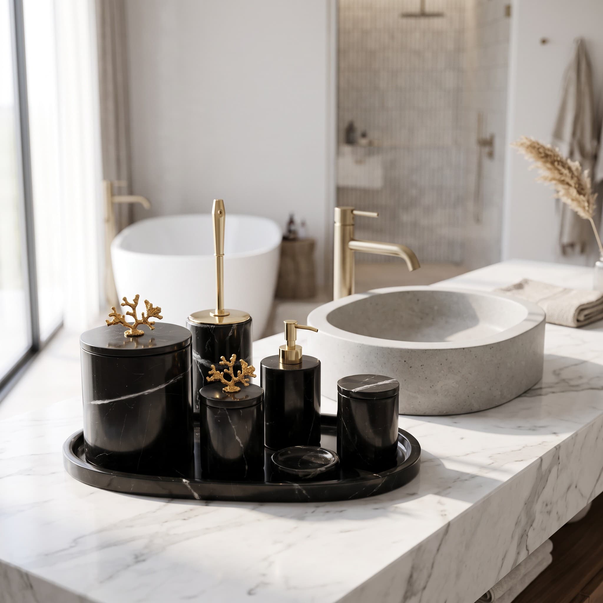 Toros Black 7-Piece Coral Bath Set