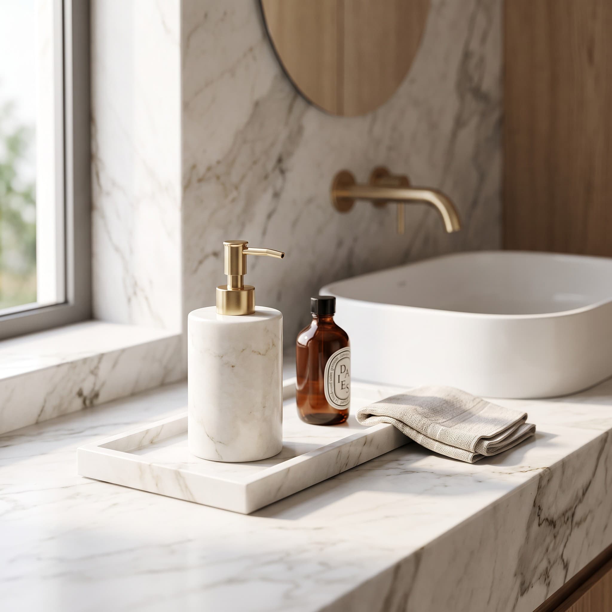 Afyon White Marble Liquid Soap Dispenser