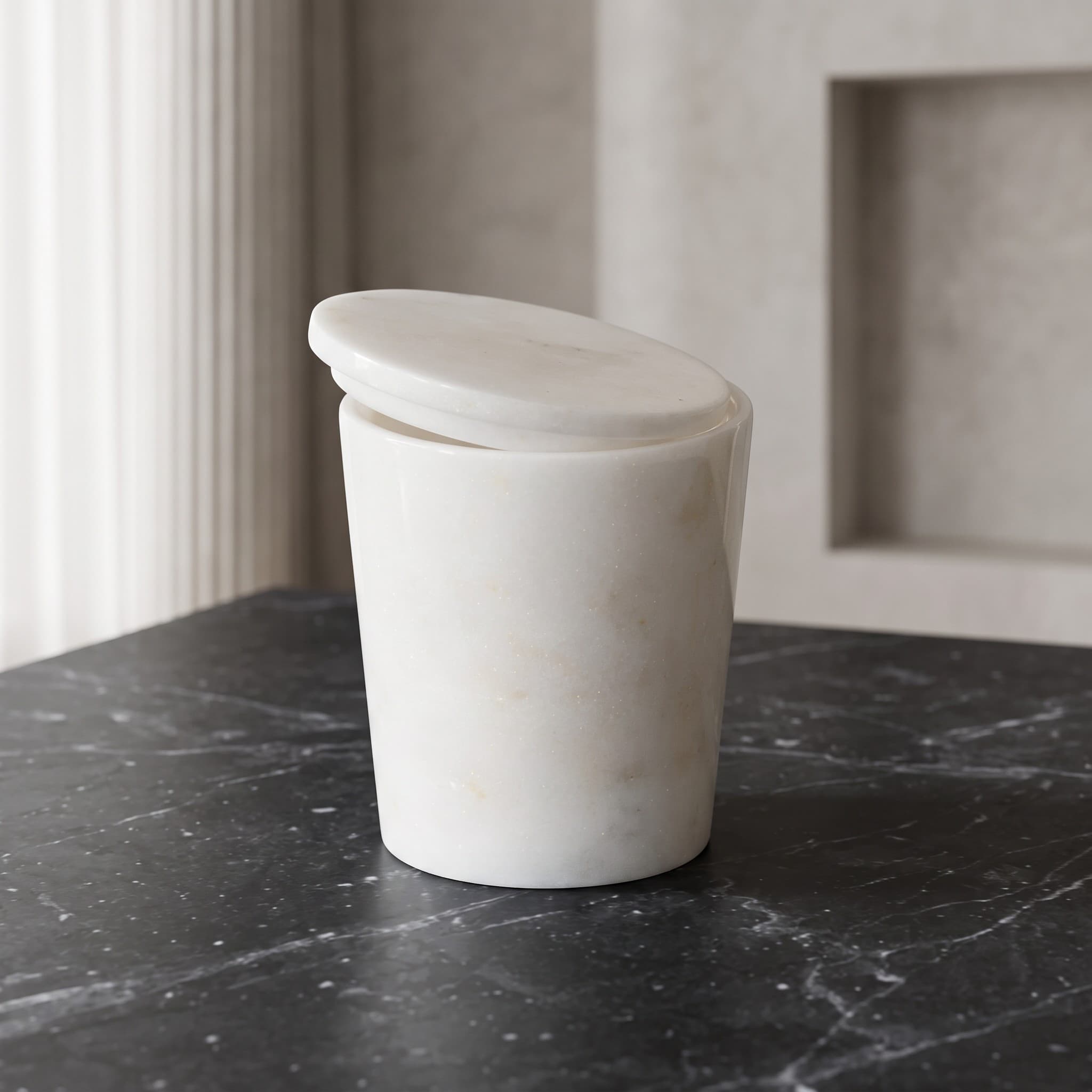 Afyon White Marble Waste Bin
