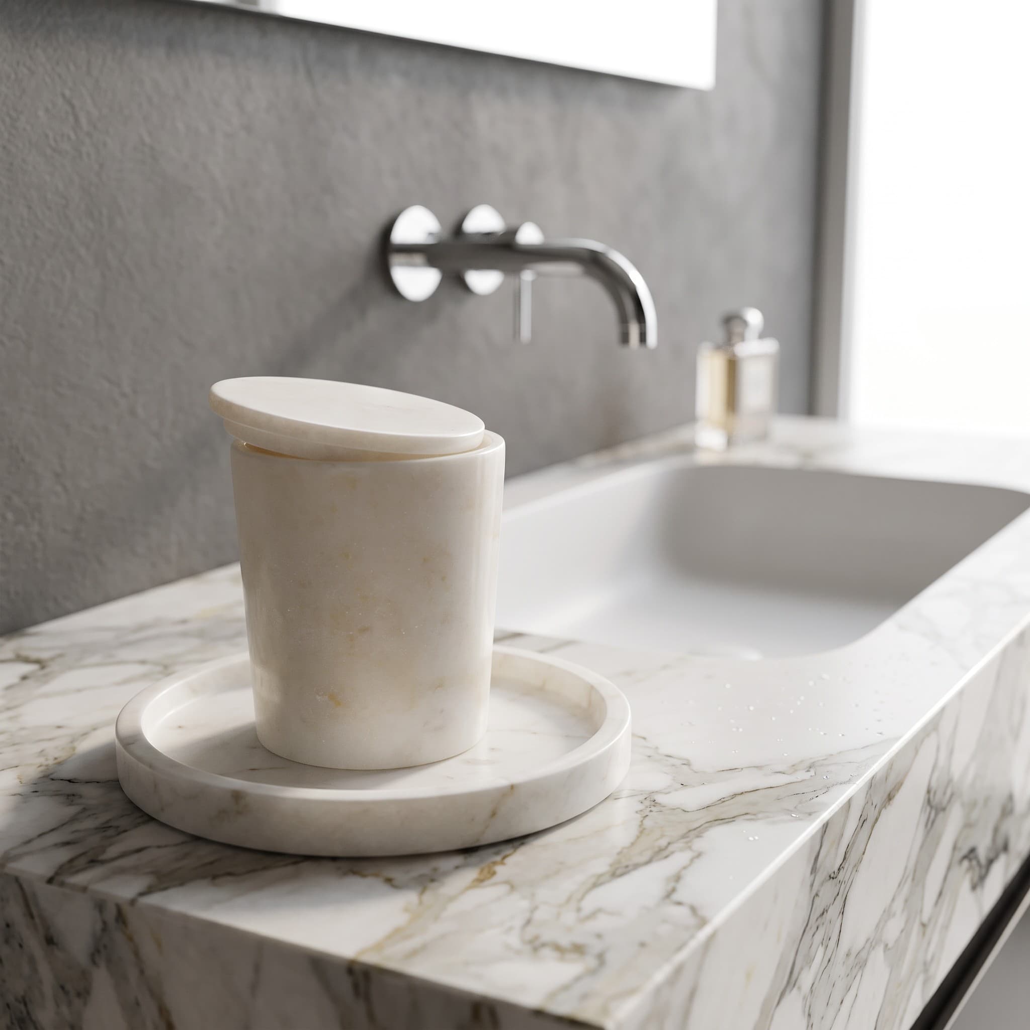 White Onyx Lidded Jar with Tray