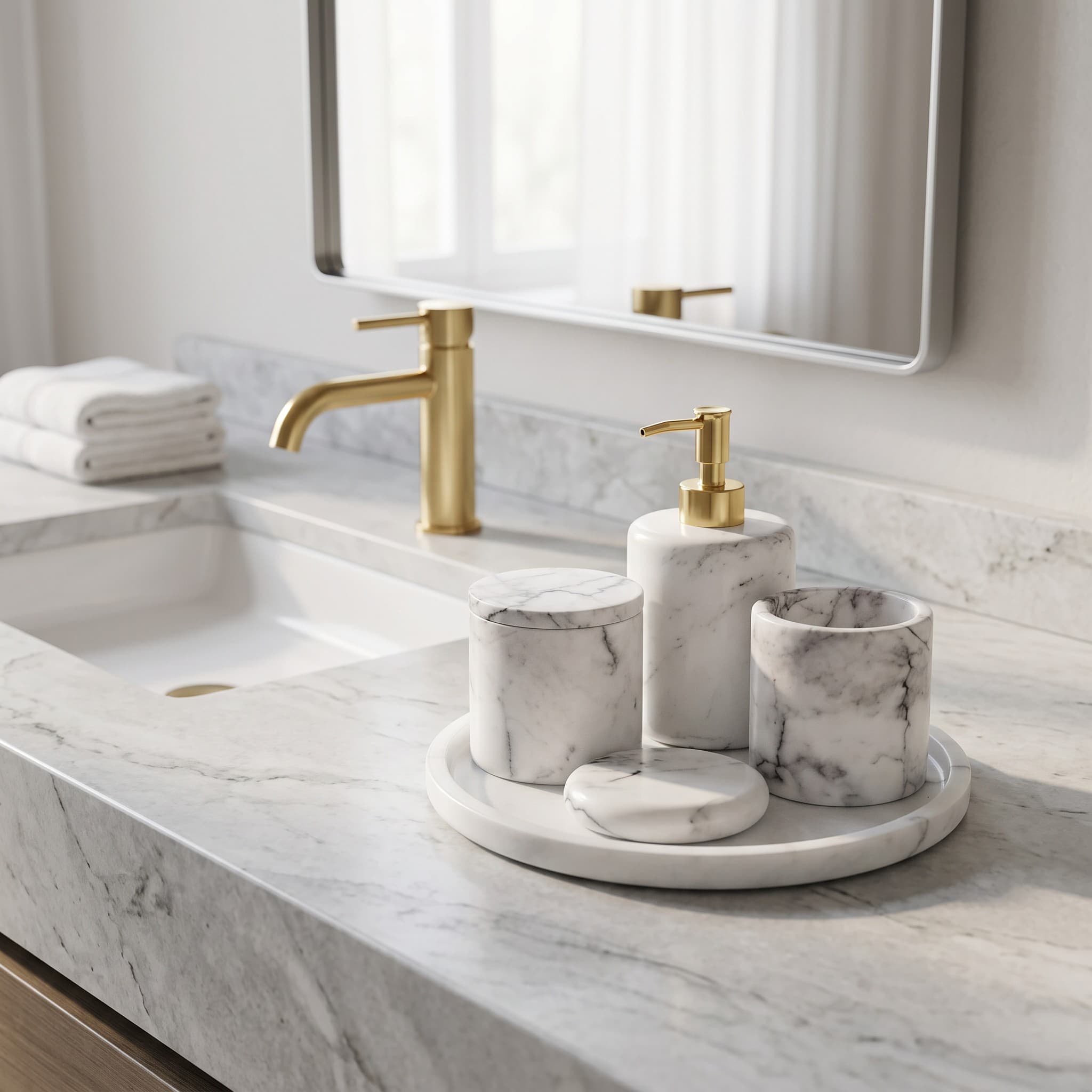 Afyon White Marble 4-Piece Bath Set