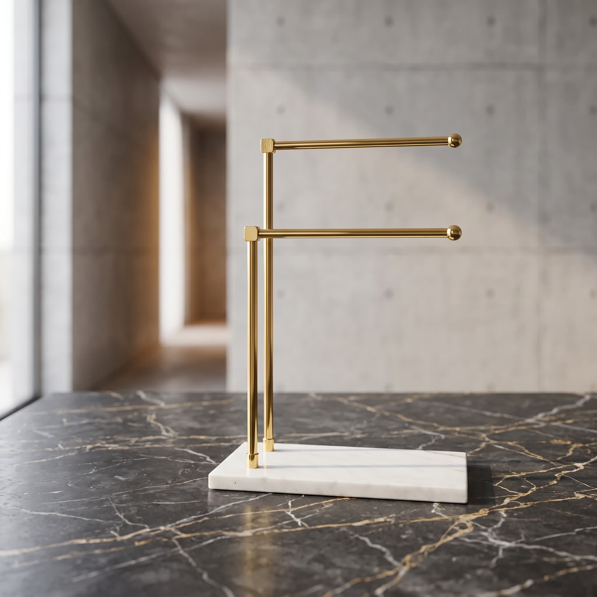 Brass Double Towel Rail with Marble Base