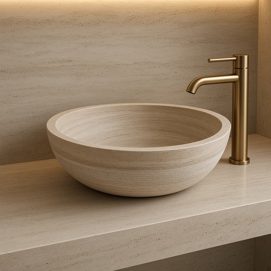 Vein-Cut Ivory Travertine Vessel Basin