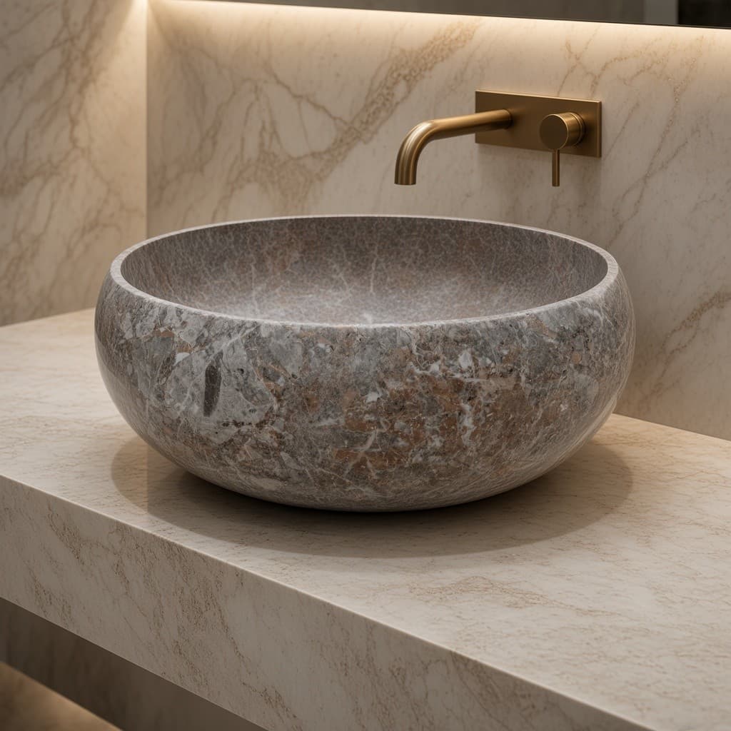 Milas Lilac Marble Sculpted Vessel Basin