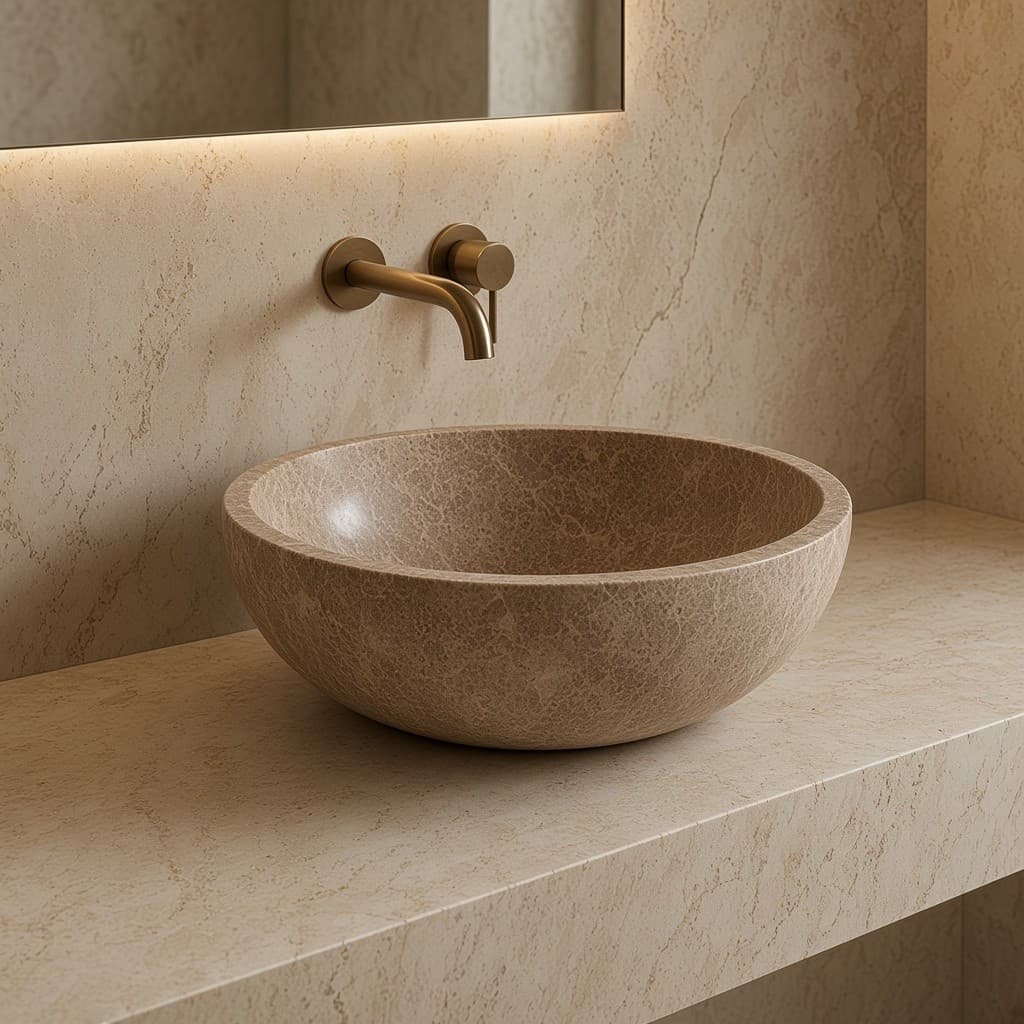 Rosa Beige Marble Round Vessel Basin