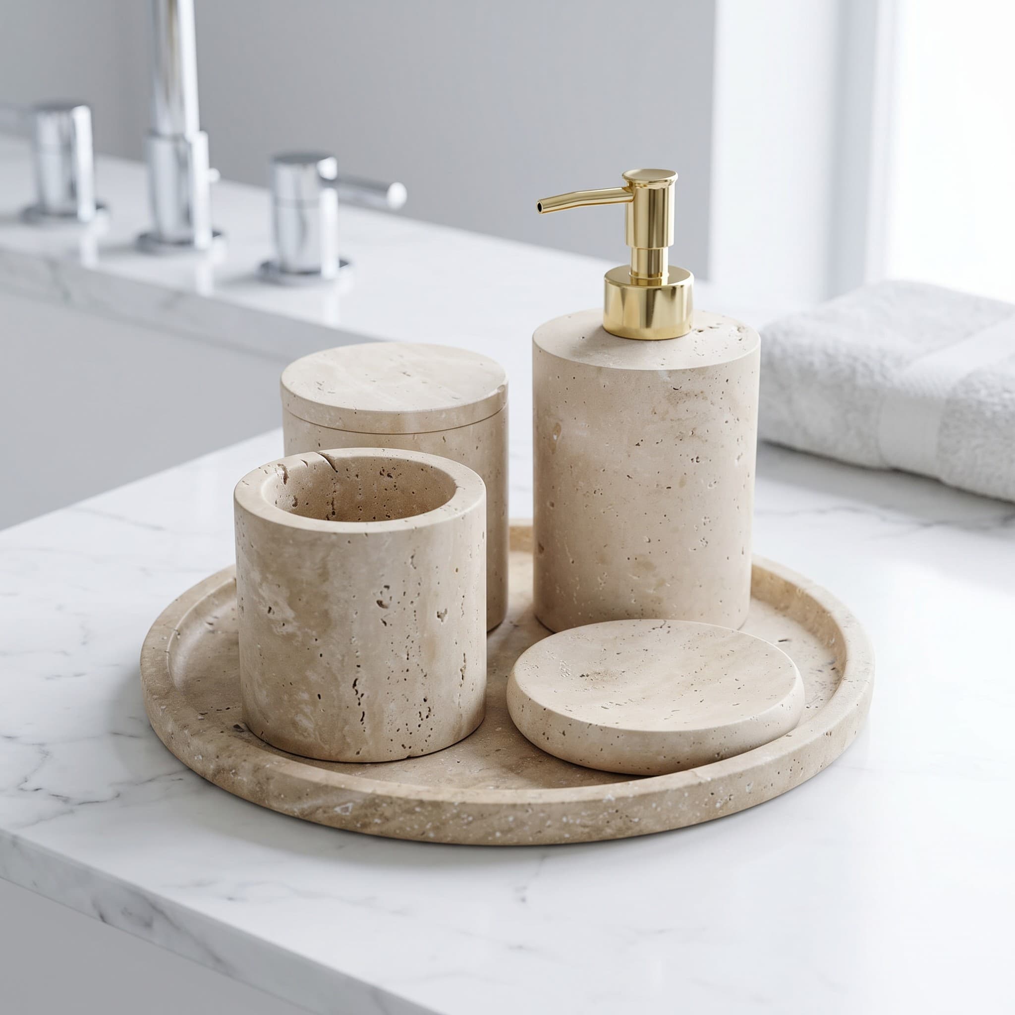 Classic Travertine 4-Piece Bath Set