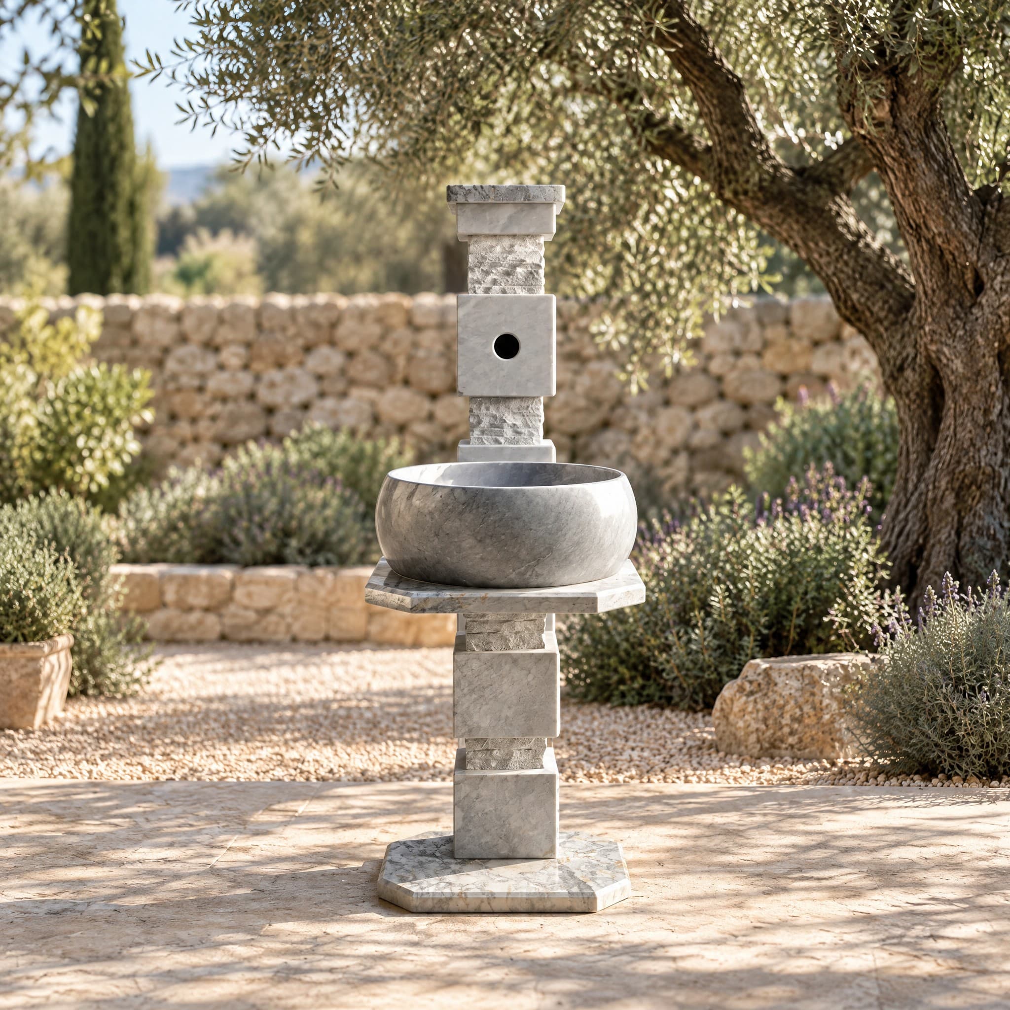 Sculptural Stacked Pietra Grey Garden Fountain