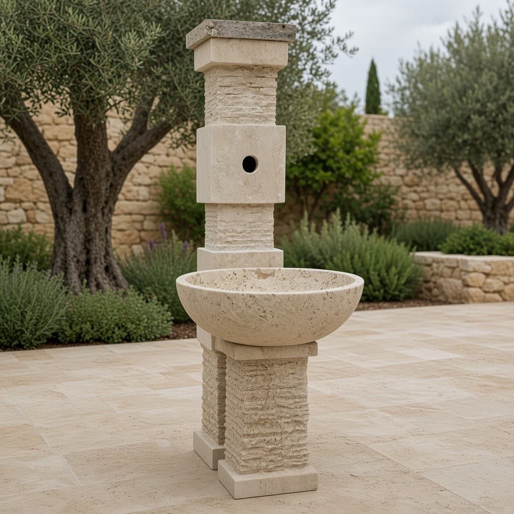 Chiselled Limestone Pedestal Garden Fountain