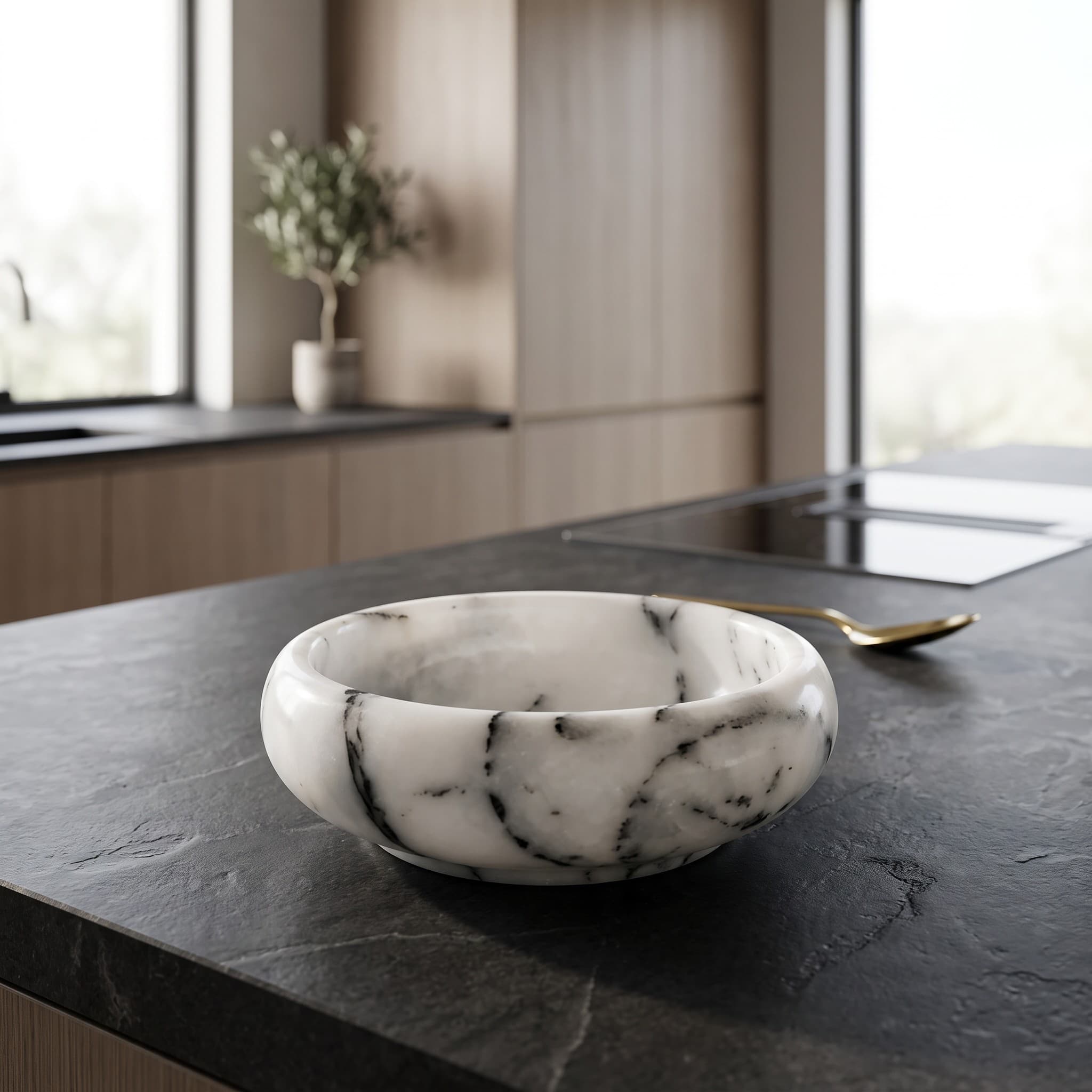 Blue-Grey Marble Serving Bowl