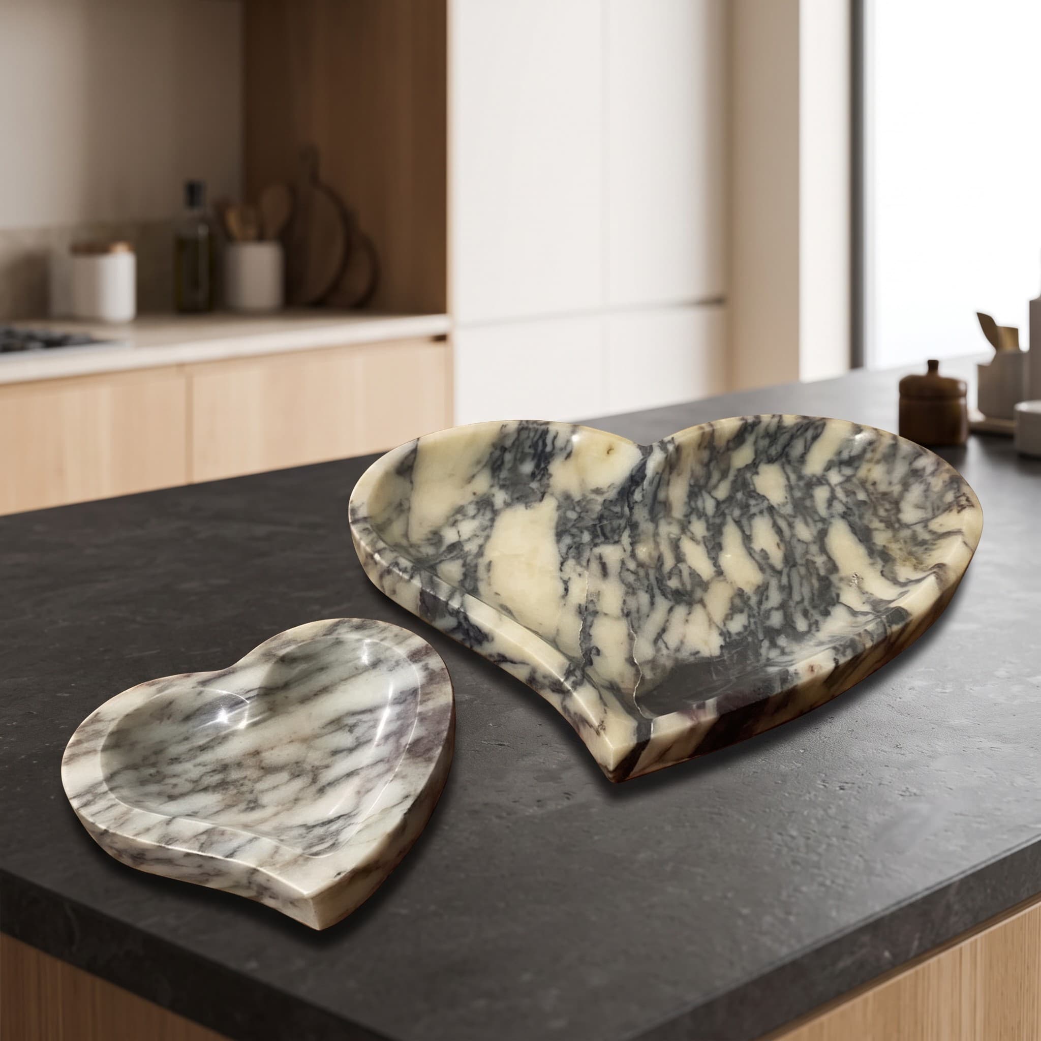 Marble Heart-Shaped Coaster Duo