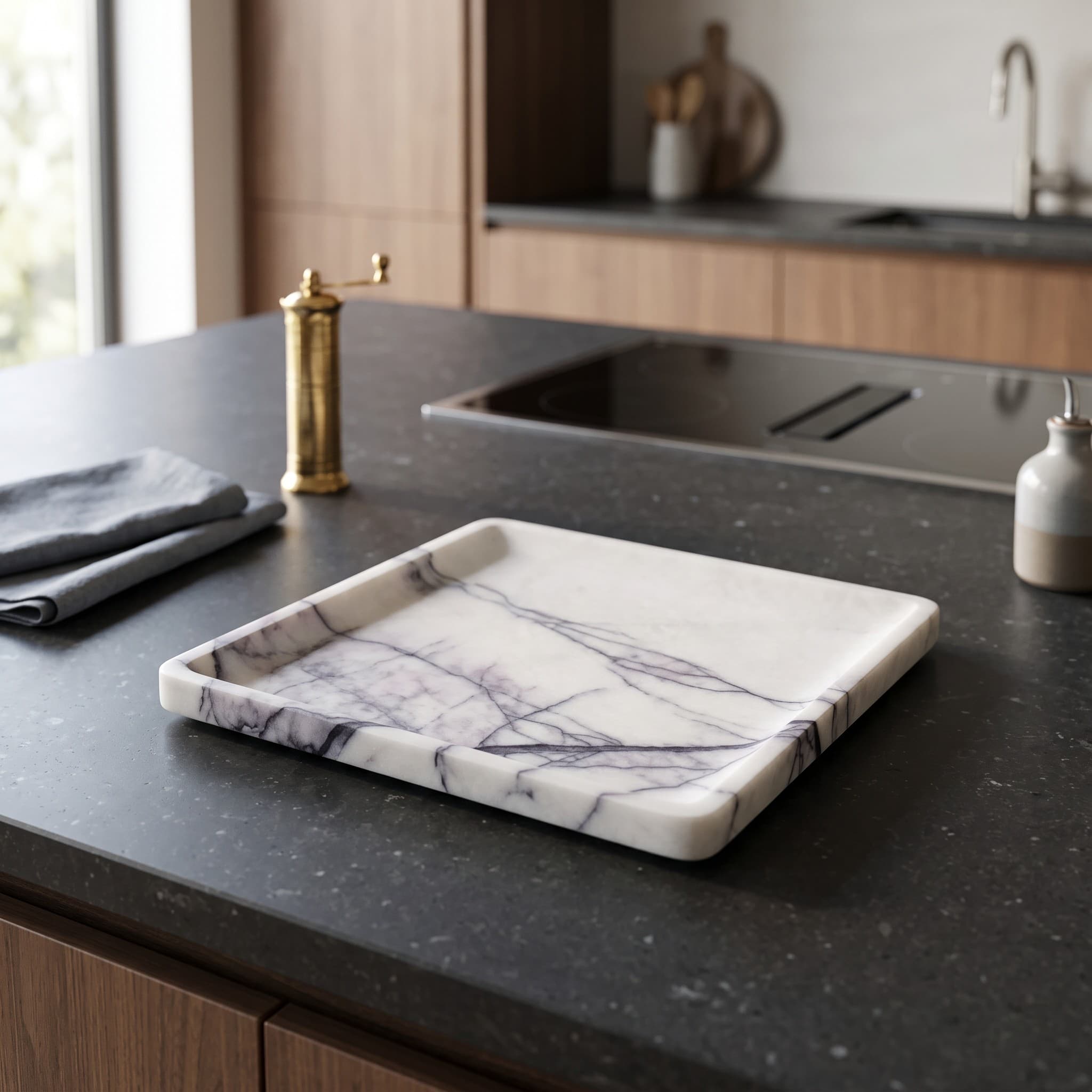 Honey-Veined White Marble Tray