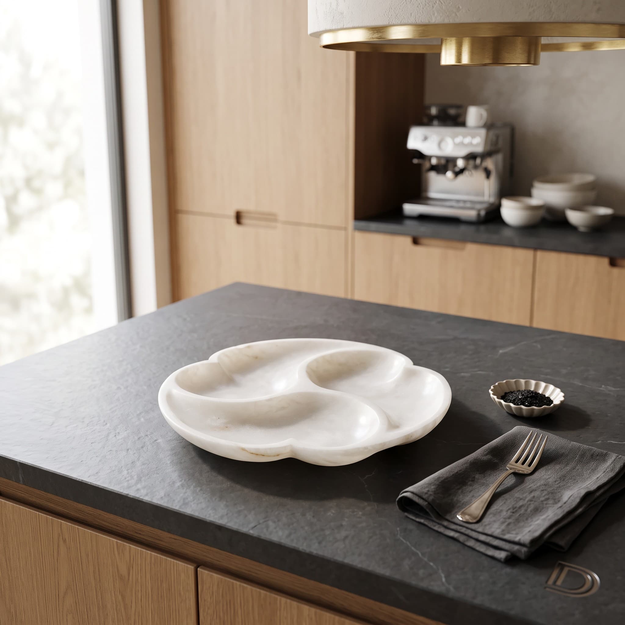 Afyon White Marble Three-Section Relish Dish