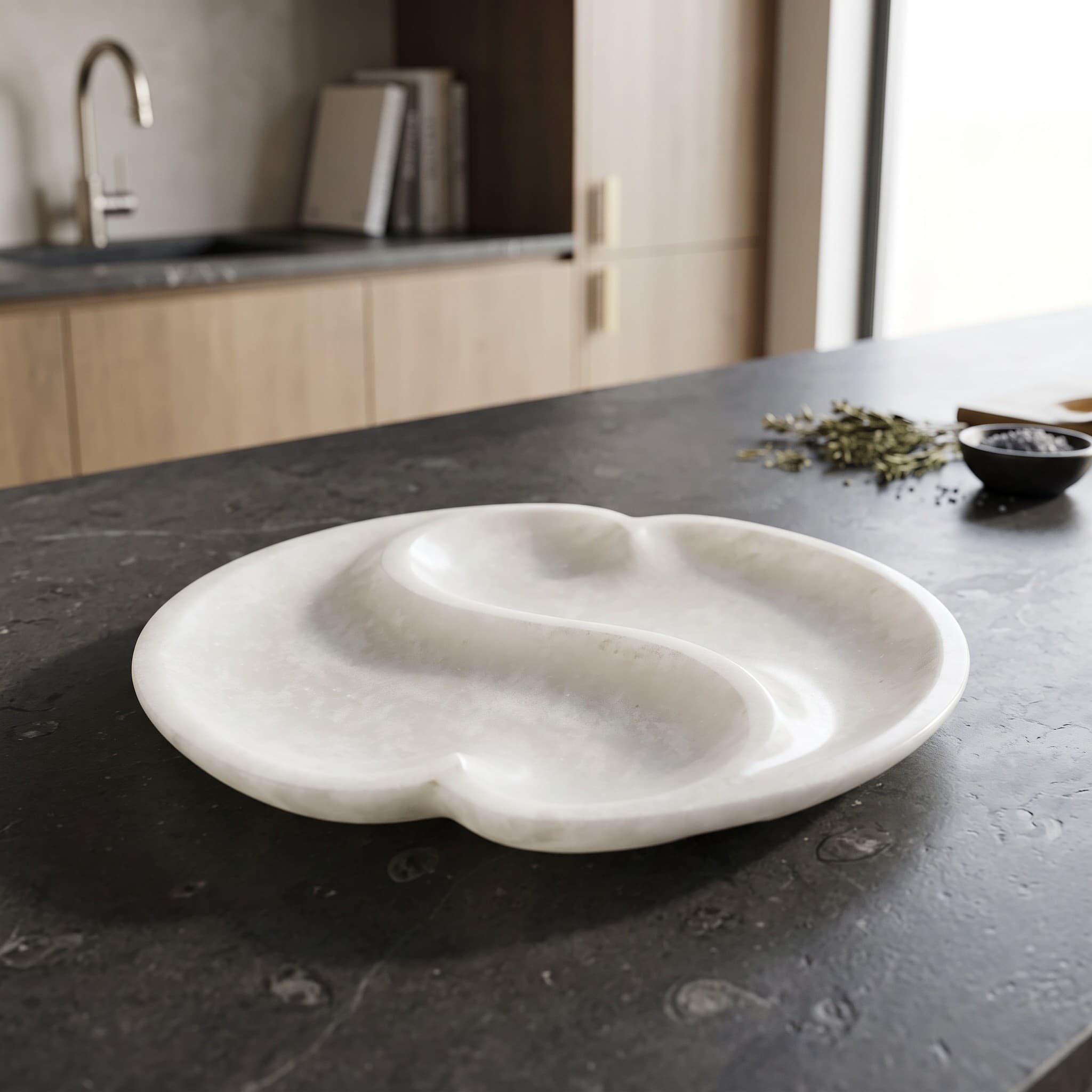 Afyon White Marble Two-Section Dish