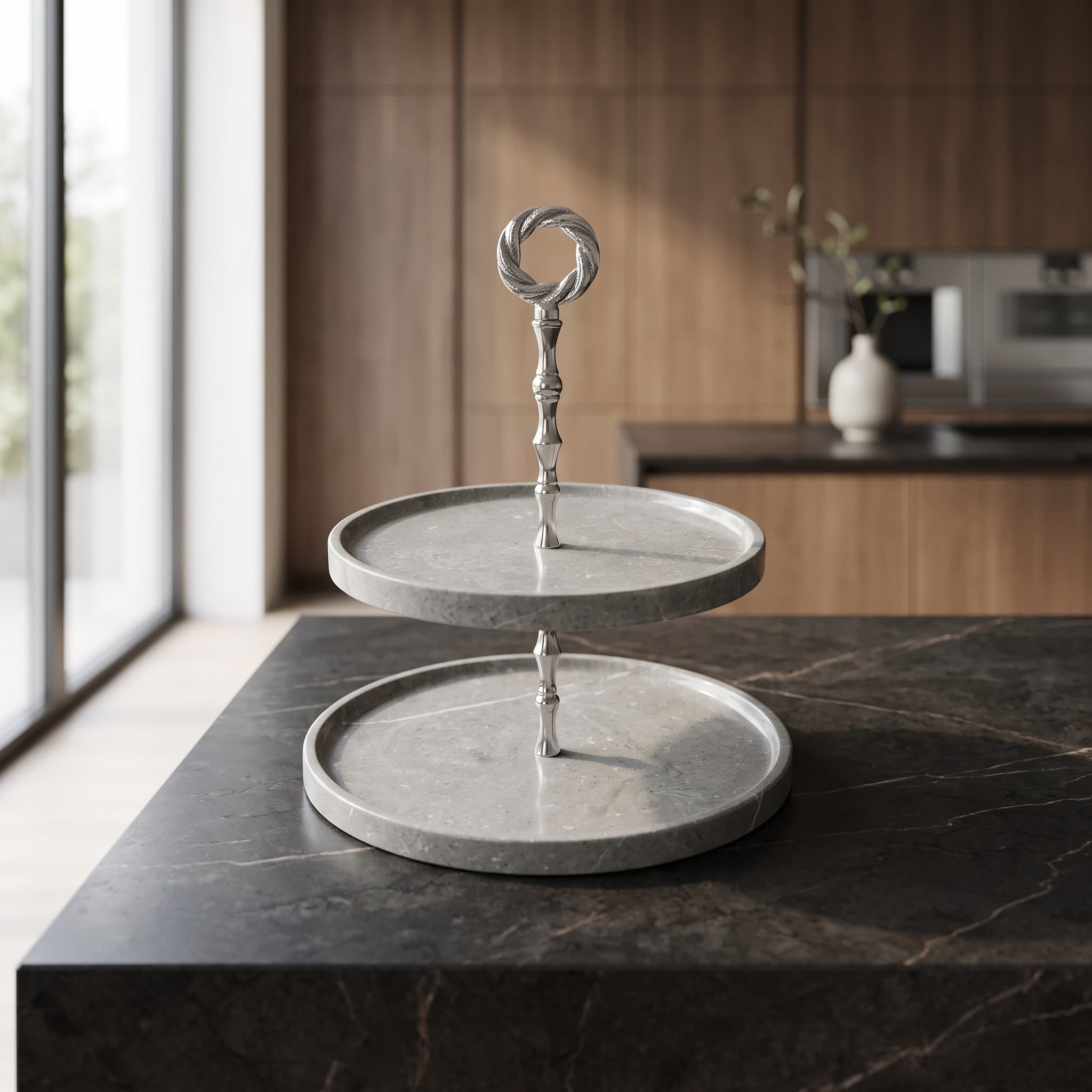 White Marble Two-Tier Dessert Stand