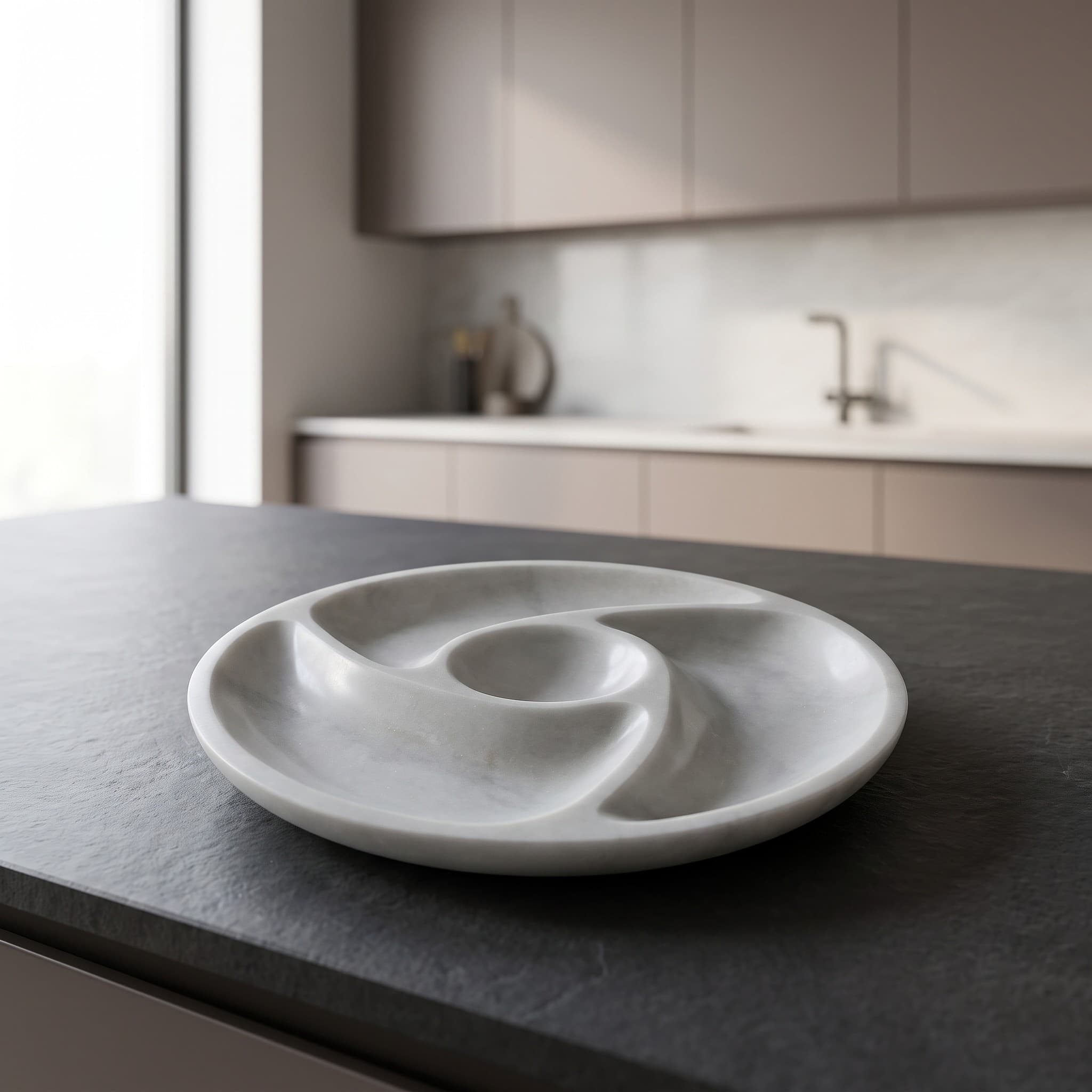 Afyon White Marble Swirl Relish Dish