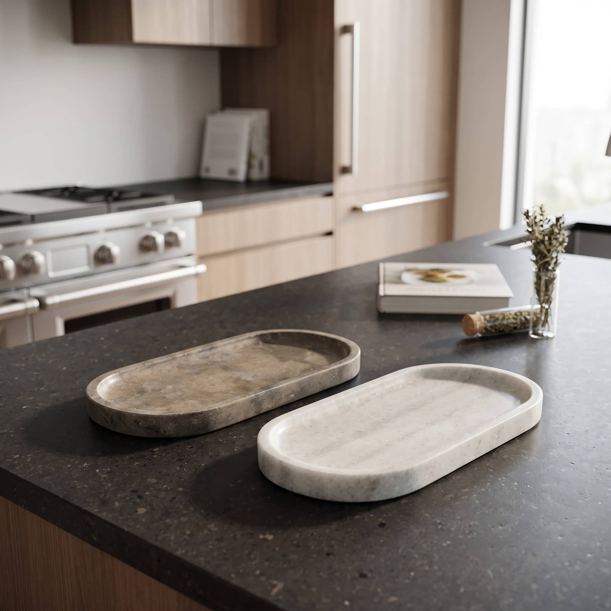 Classic Travertine Oval Tray Duo