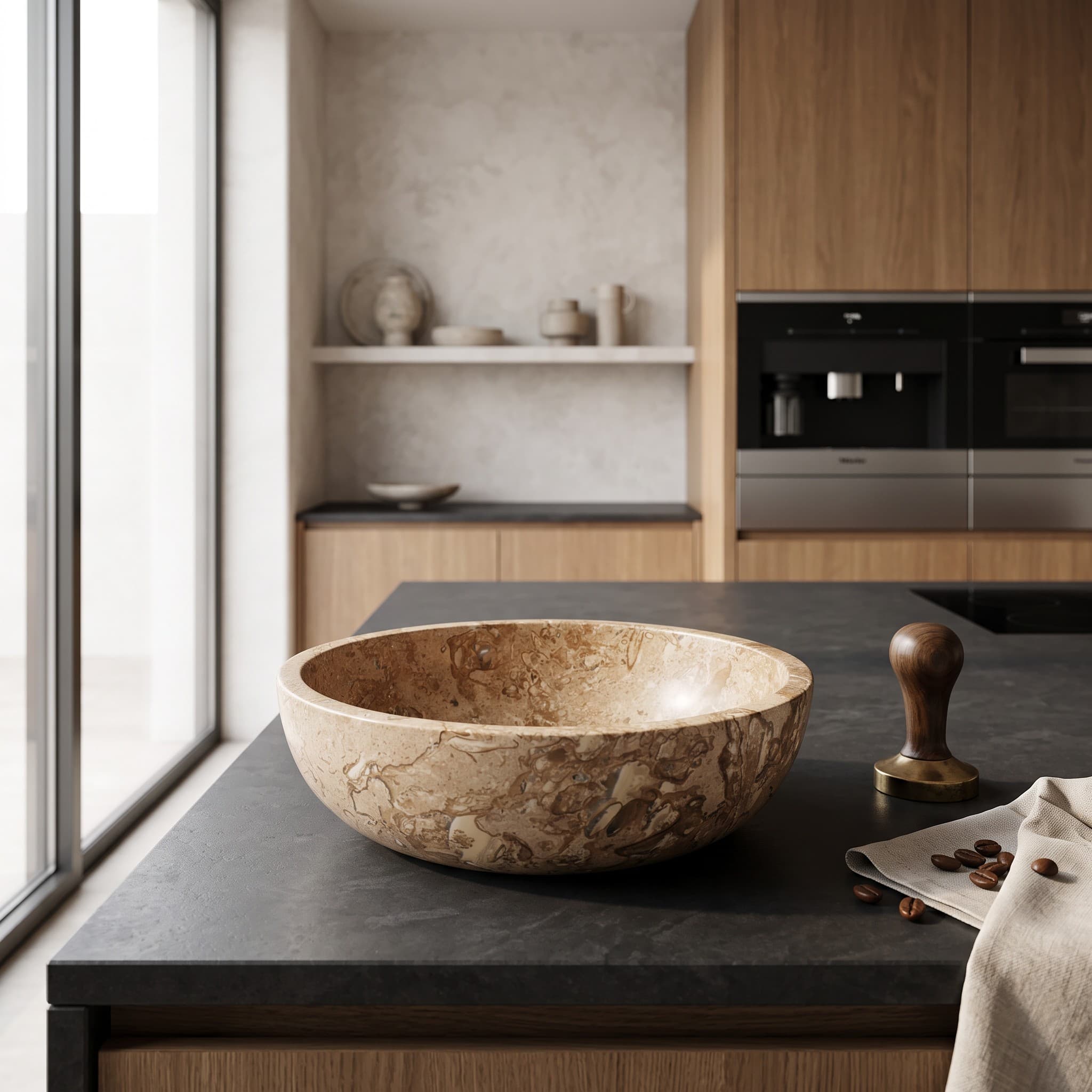 Classic Travertine Serving Bowl