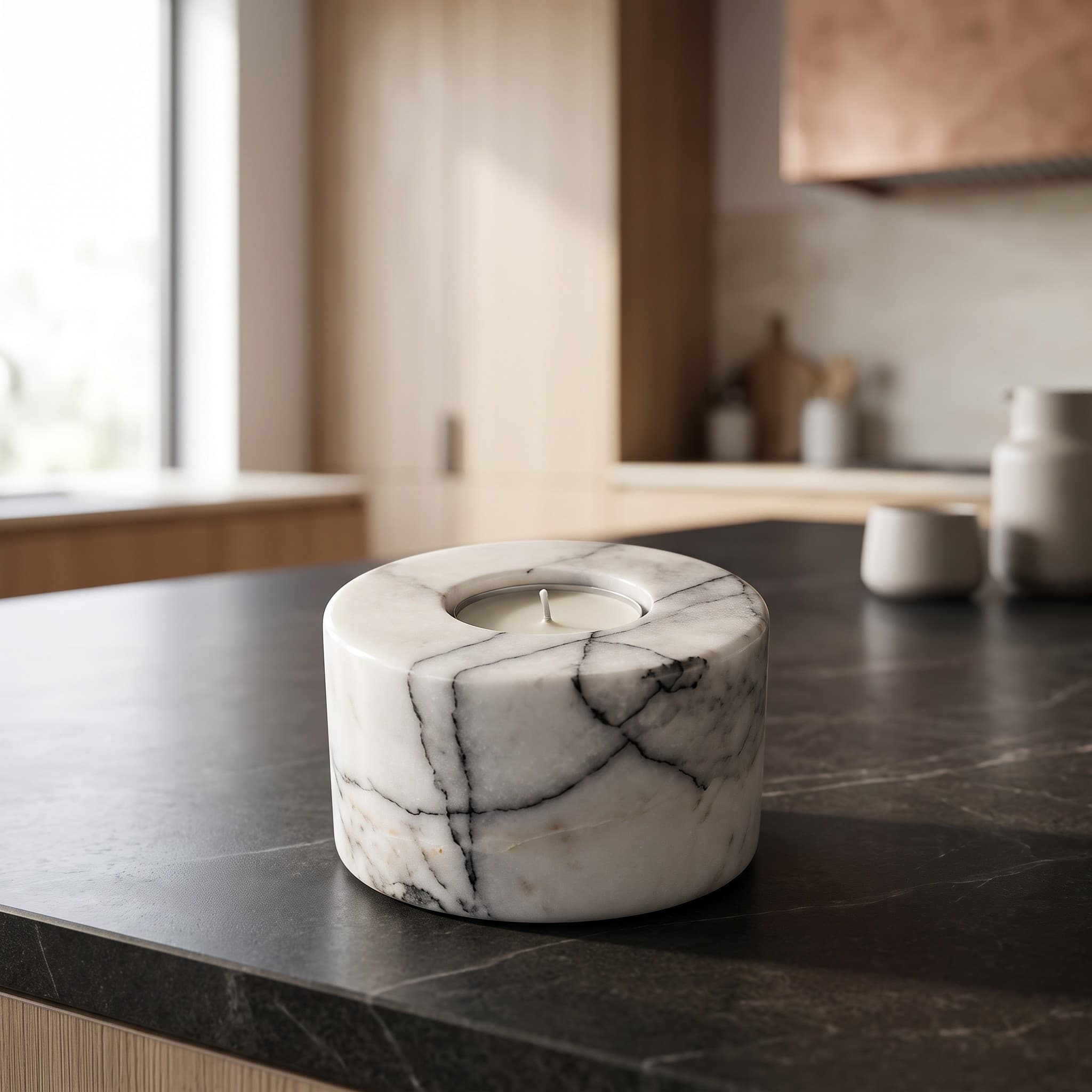 Toros Black & White Marble Barrel Candle Holder