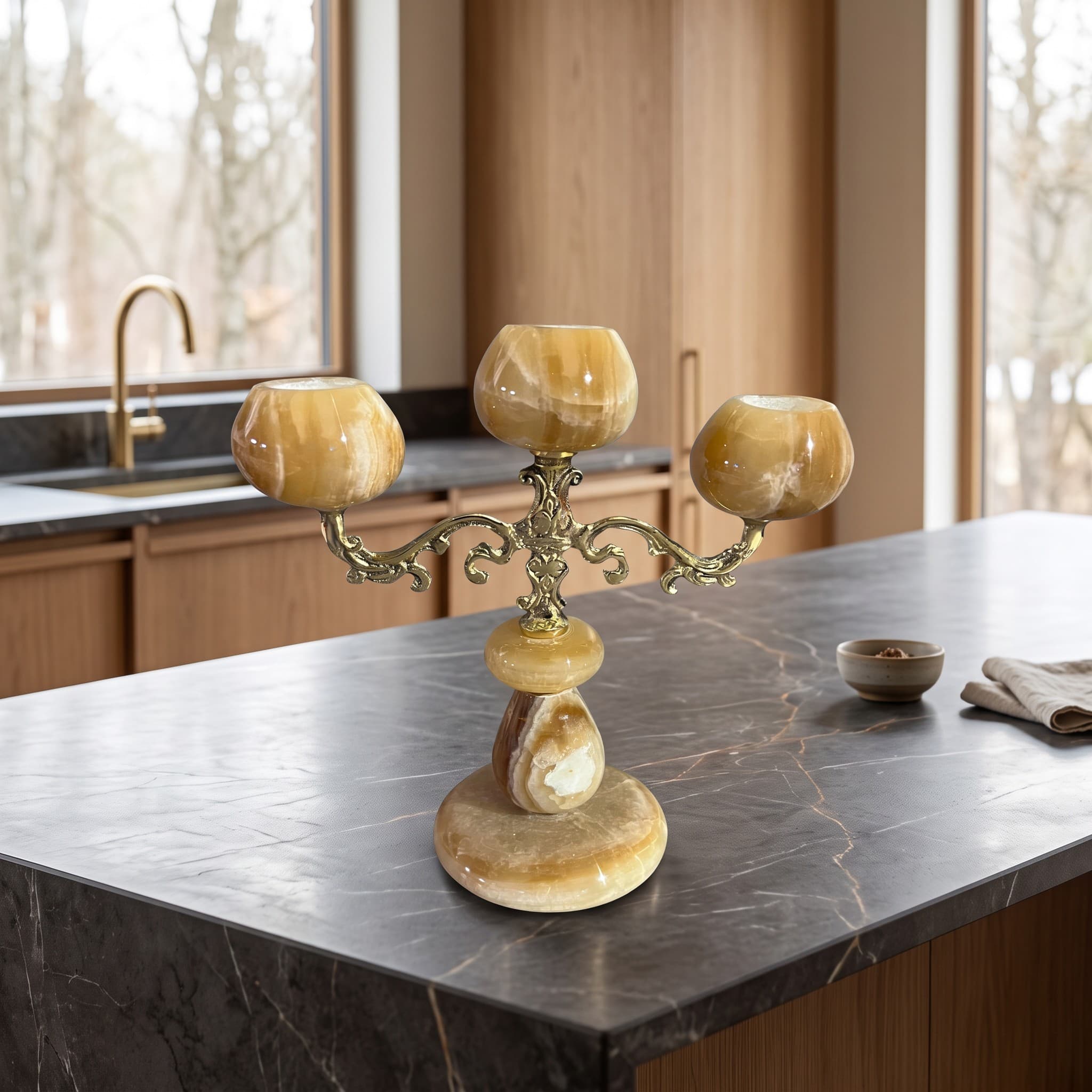 Brass & Onyx Candelabra