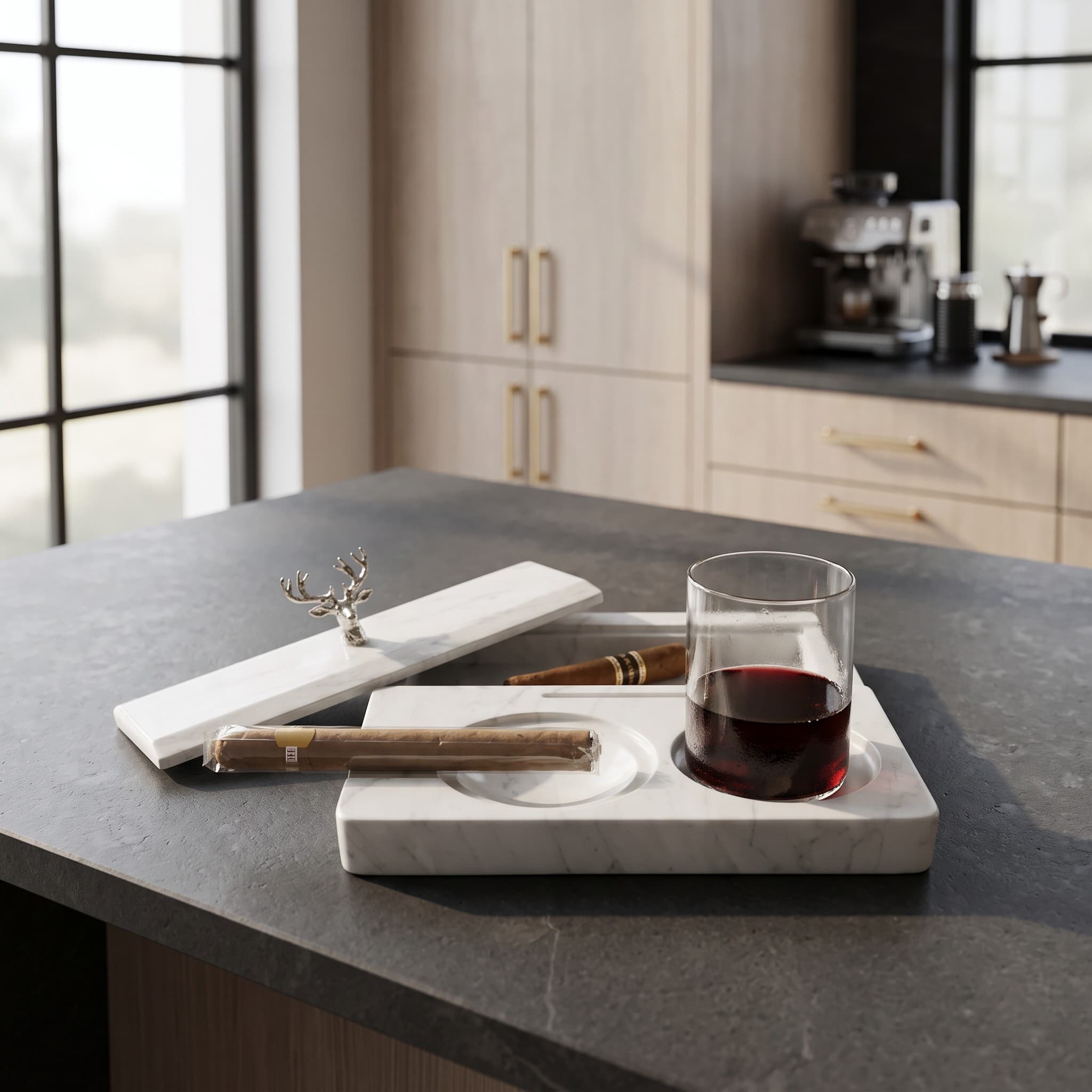 Marble Serving Tray with Glassware Set