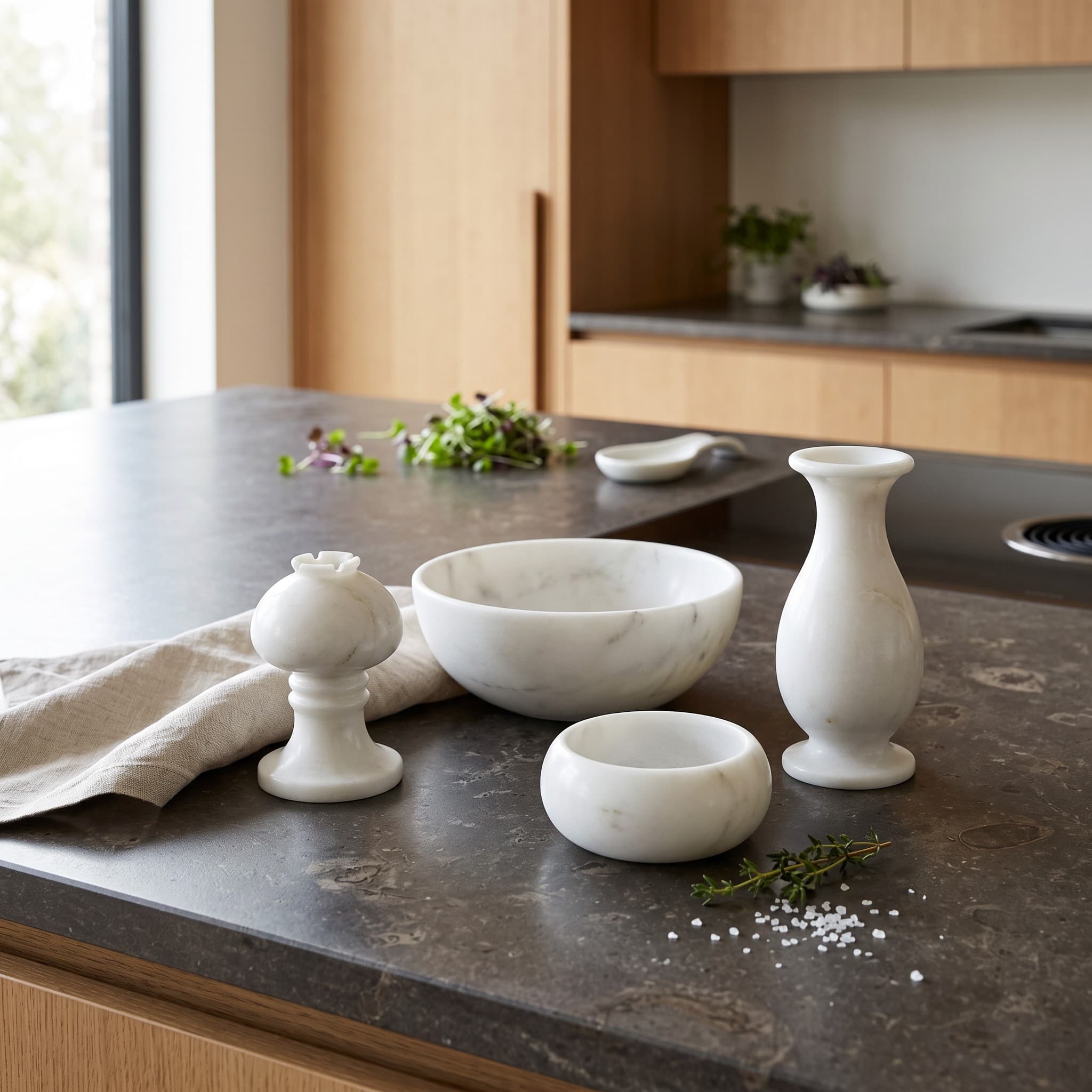 Afyon White Marble Dinnerware Ensemble