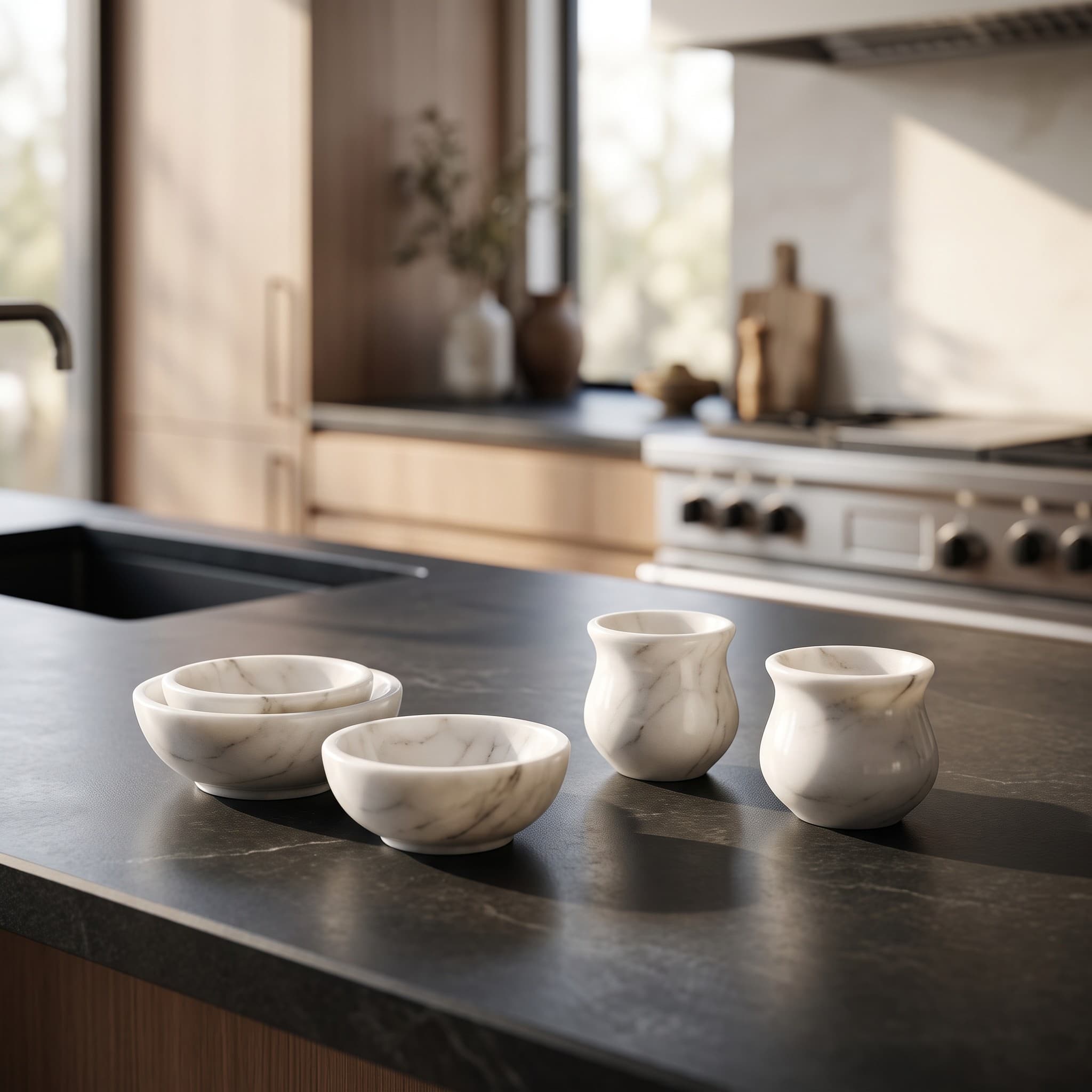 Afyon White Marble Bowl & Shaker Set