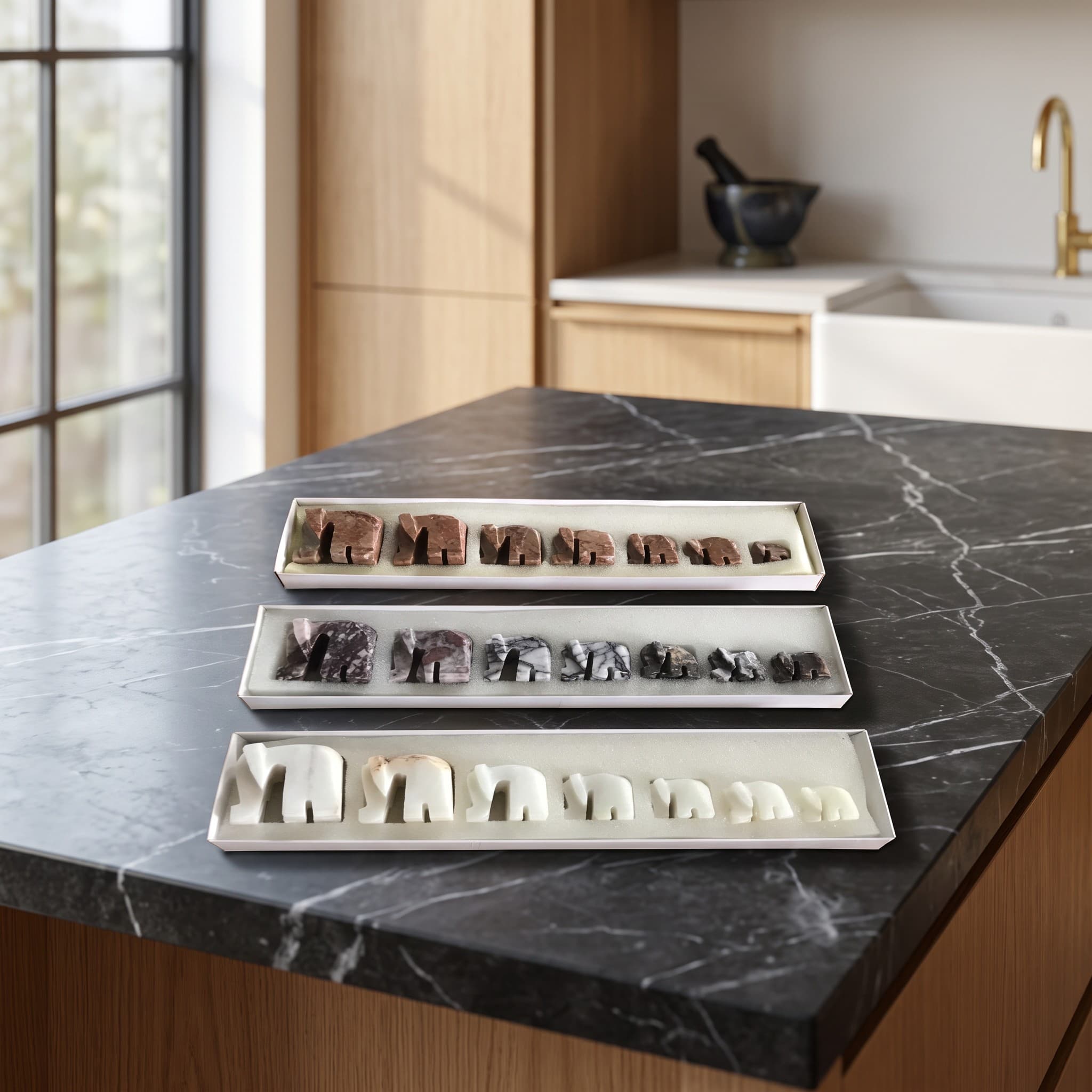 Afyon White Marble Compartment Tray Trio