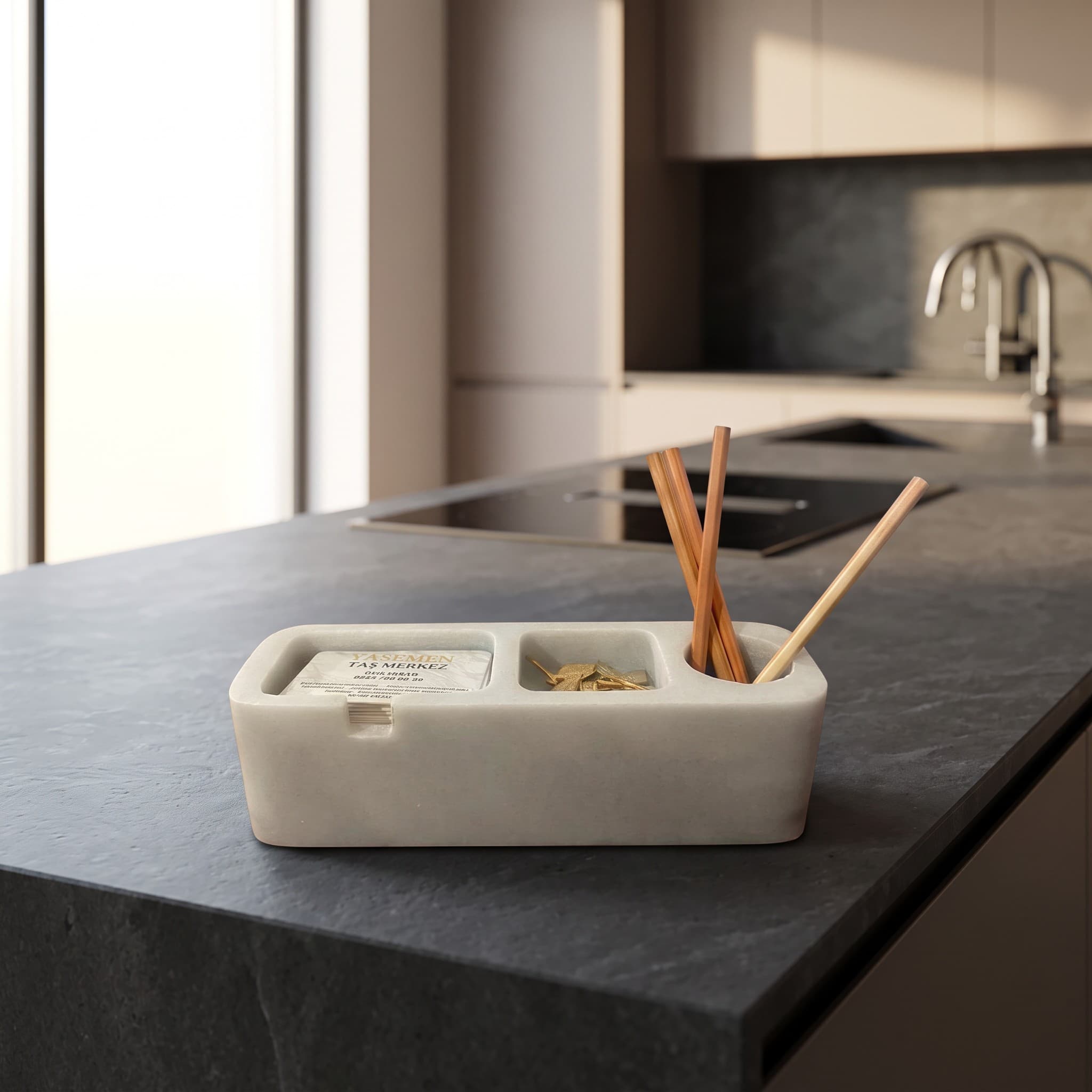 Afyon White Marble Desk Organizer Tray