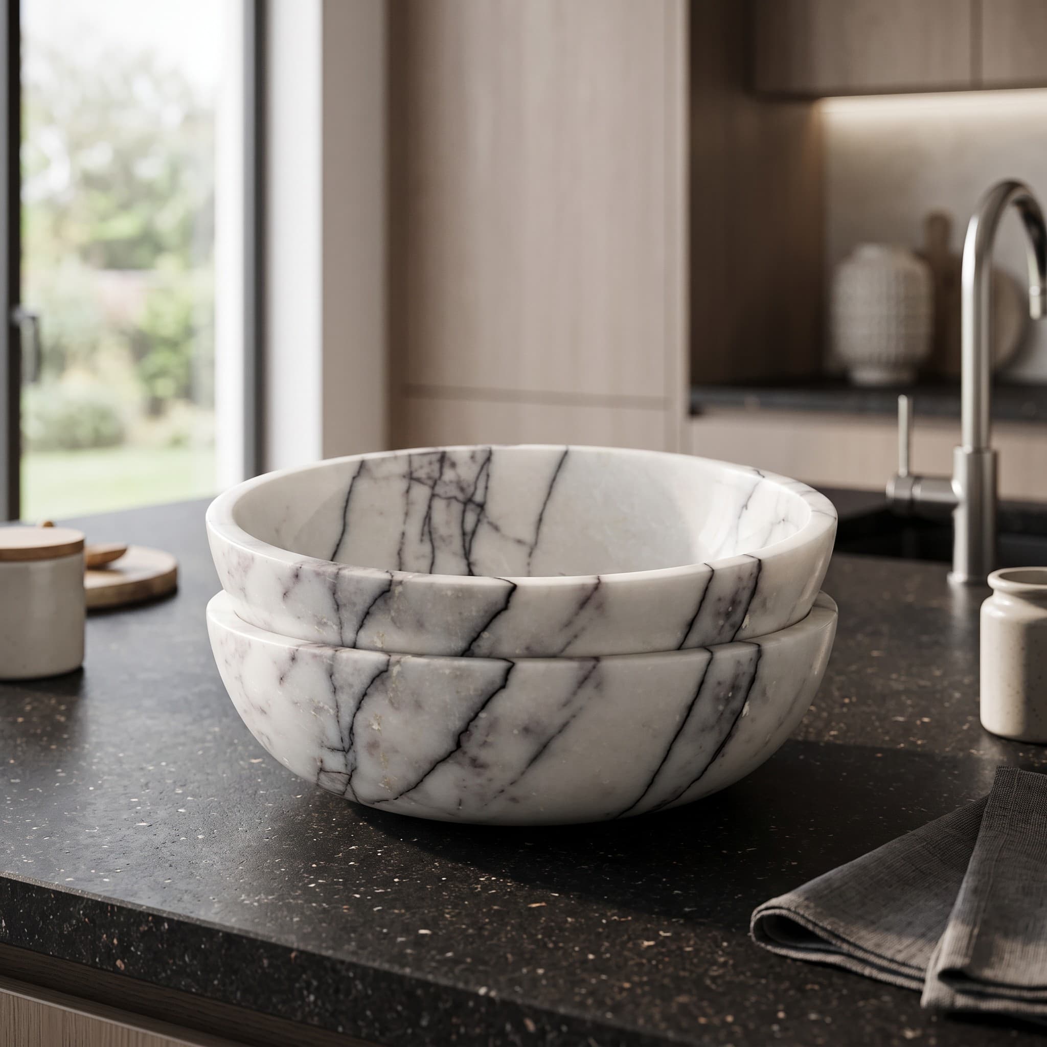 Afyon White Marble Veined Bowl
