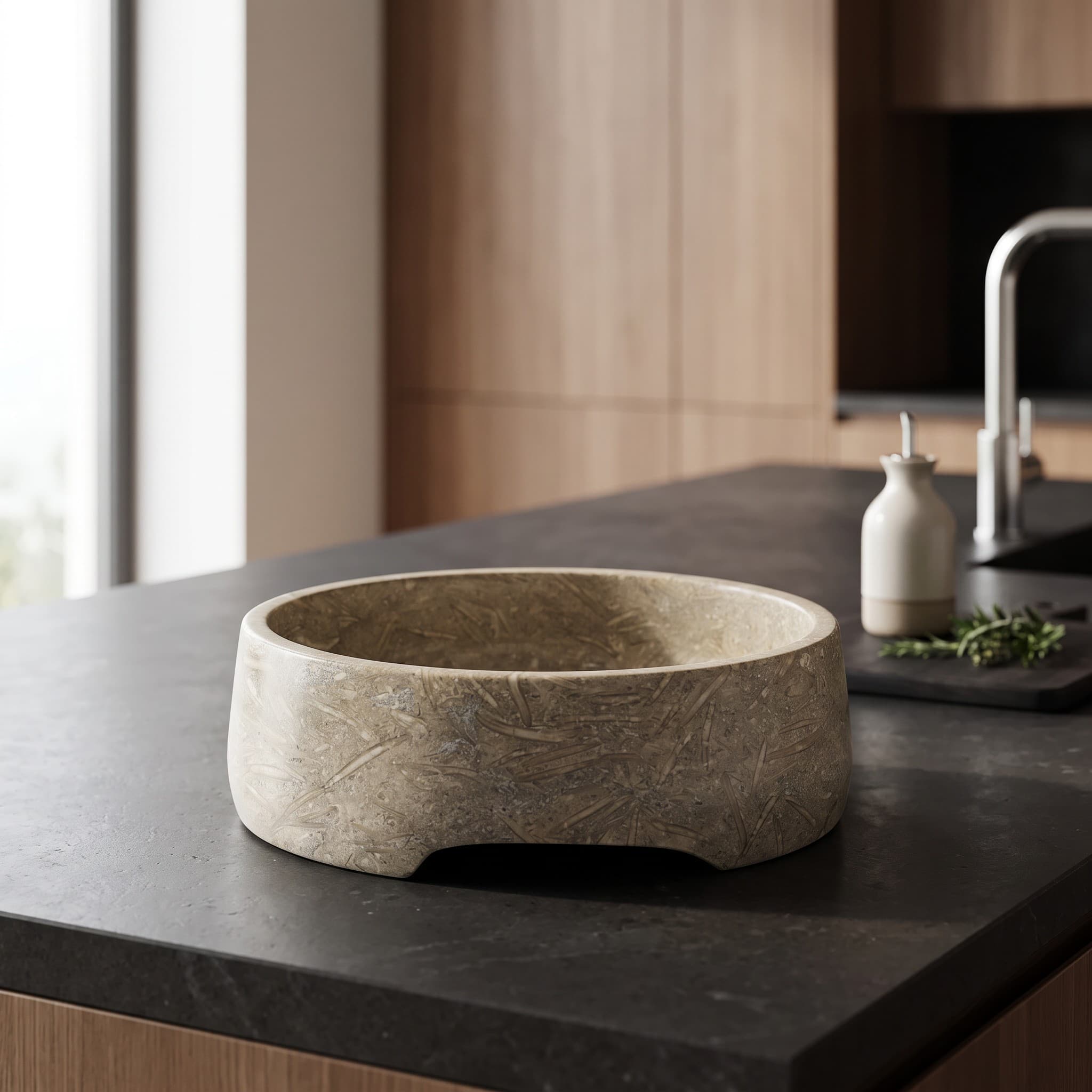 Ivory Travertine Footed Bowl