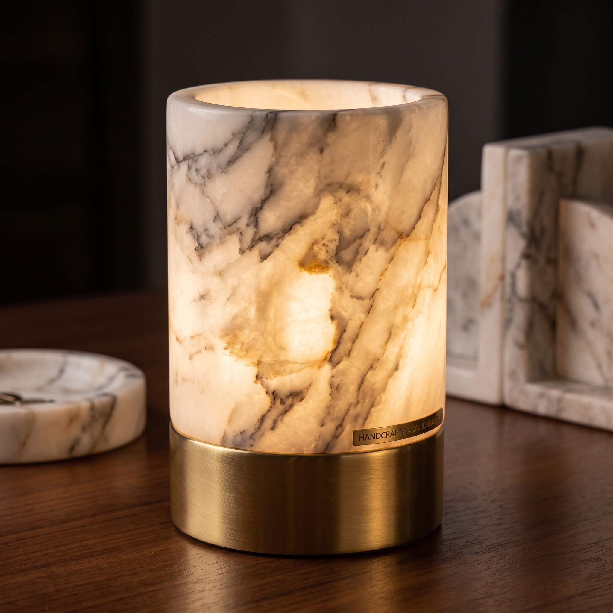 Backlit Onyx Cylinder Table Lamp