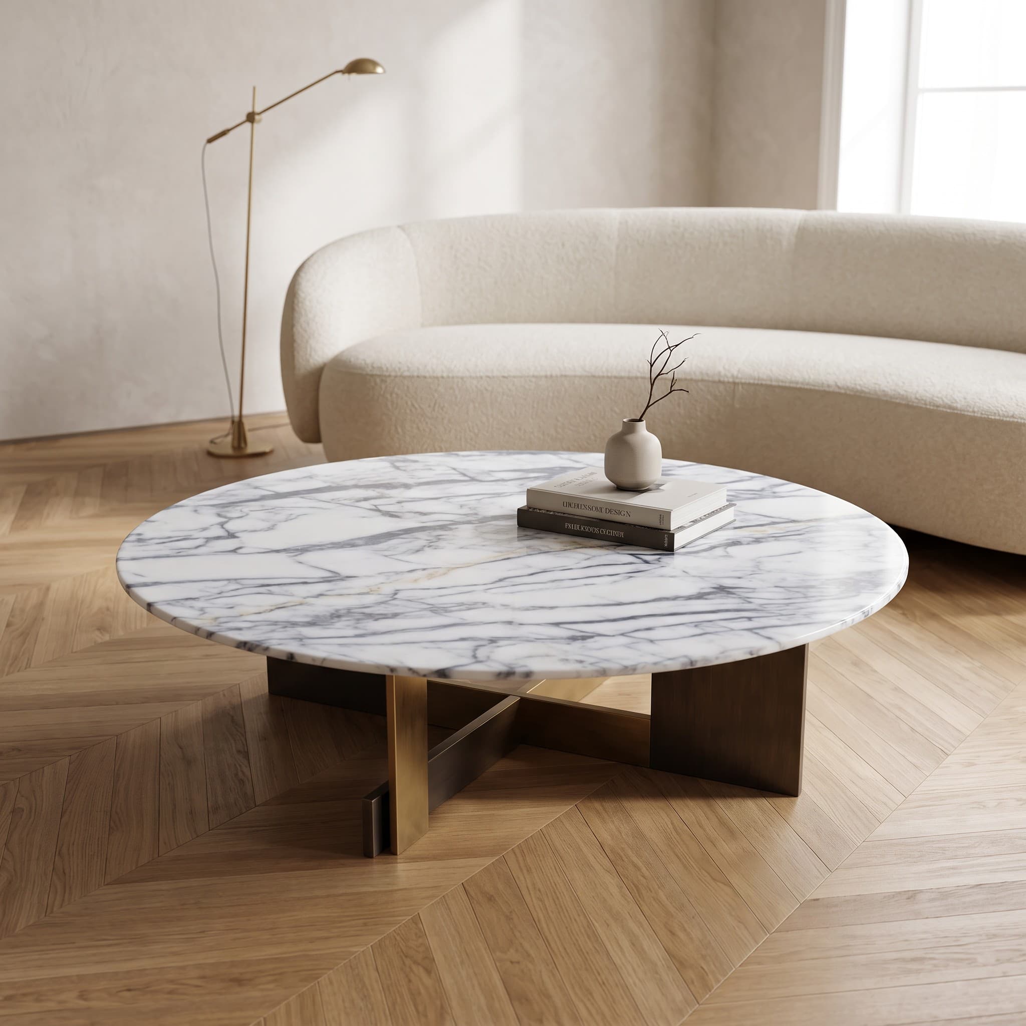 Afyon White Marble Round Coffee Table