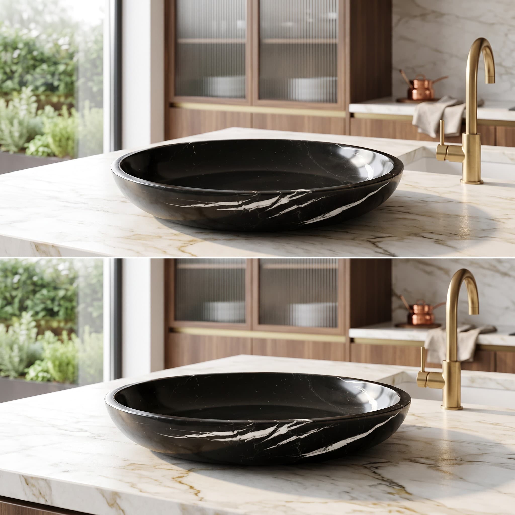 Toros Black Bookmatched Oval Bowl Pair