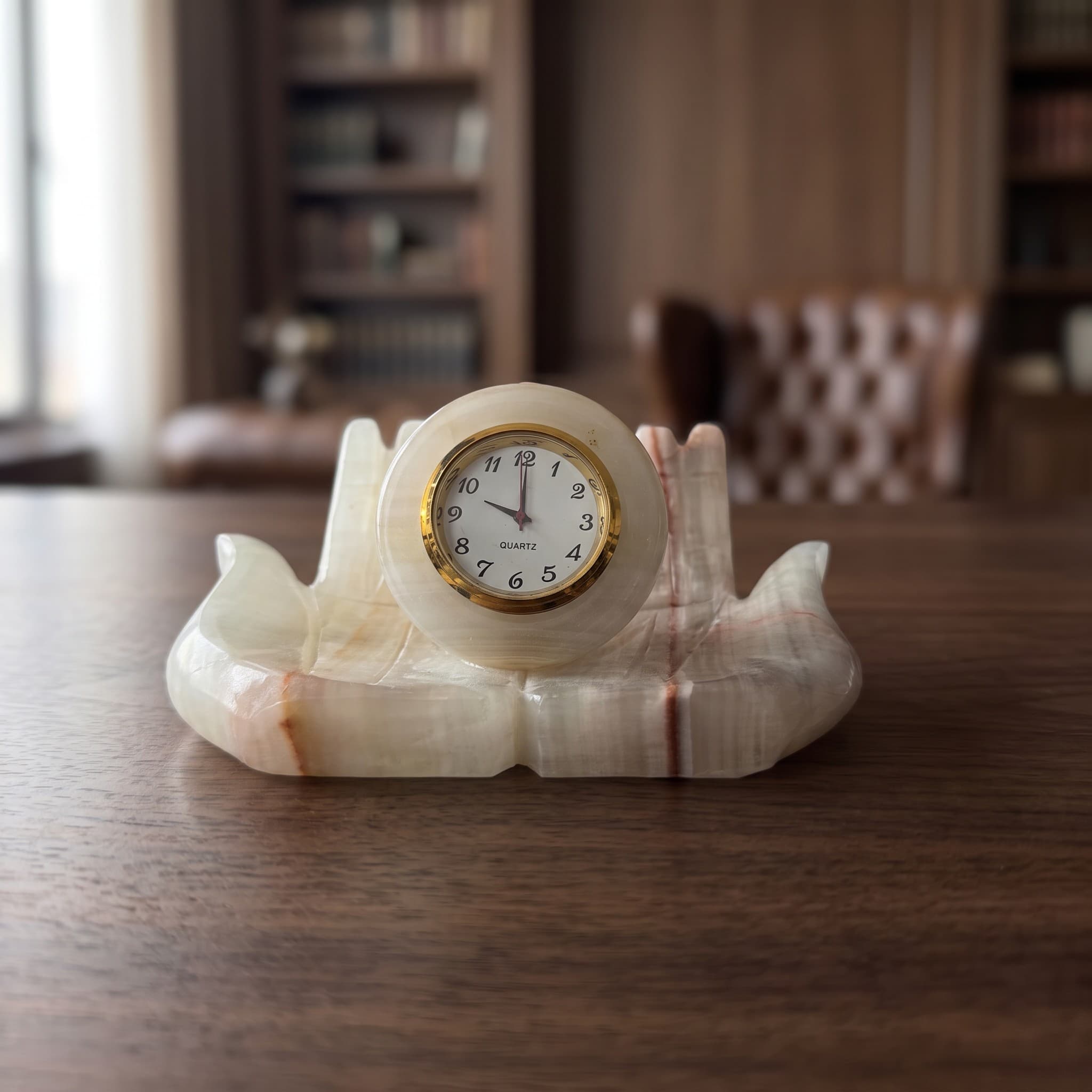 White Onyx Hand-Carved Desk Clock