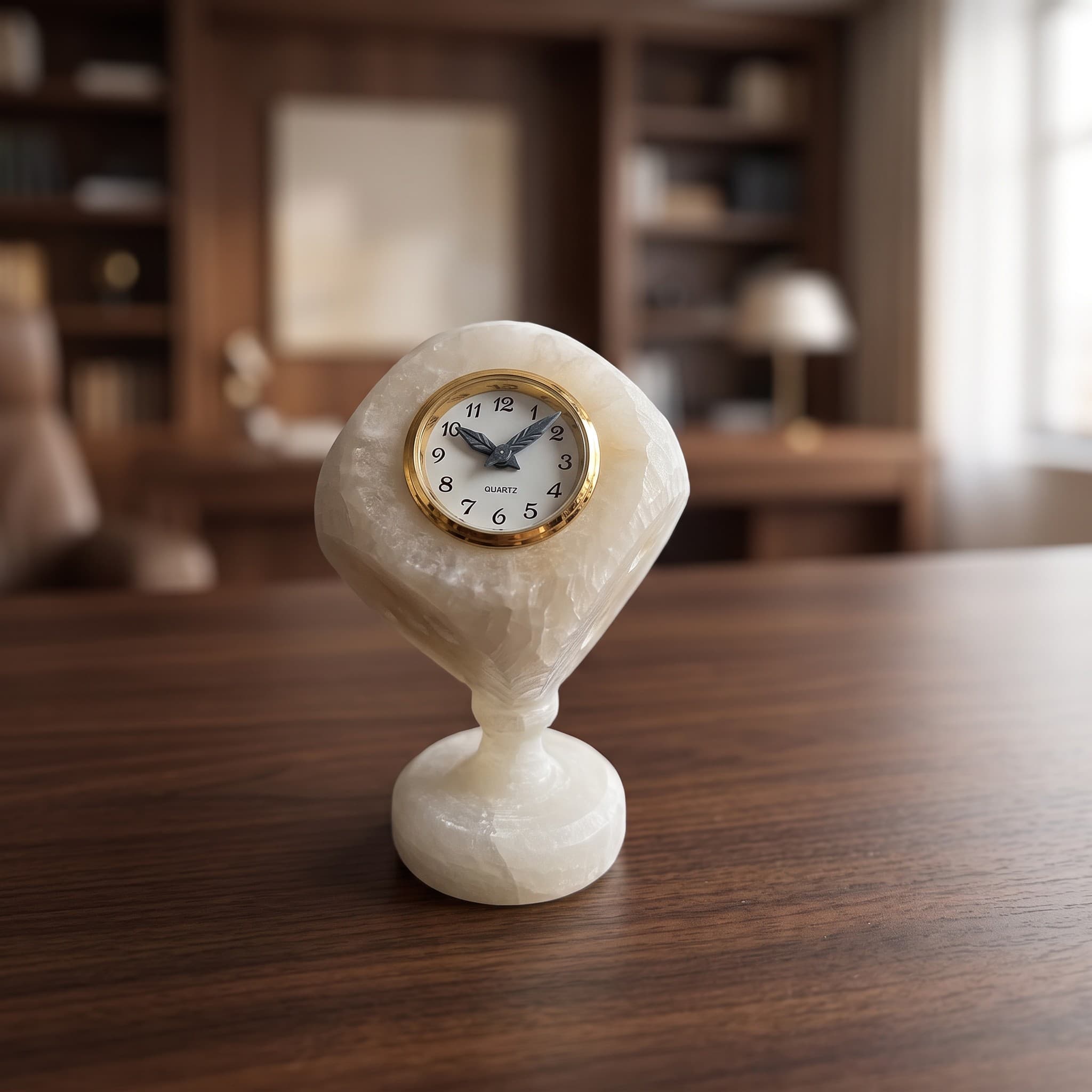 White Onyx Chalice Desk Clock