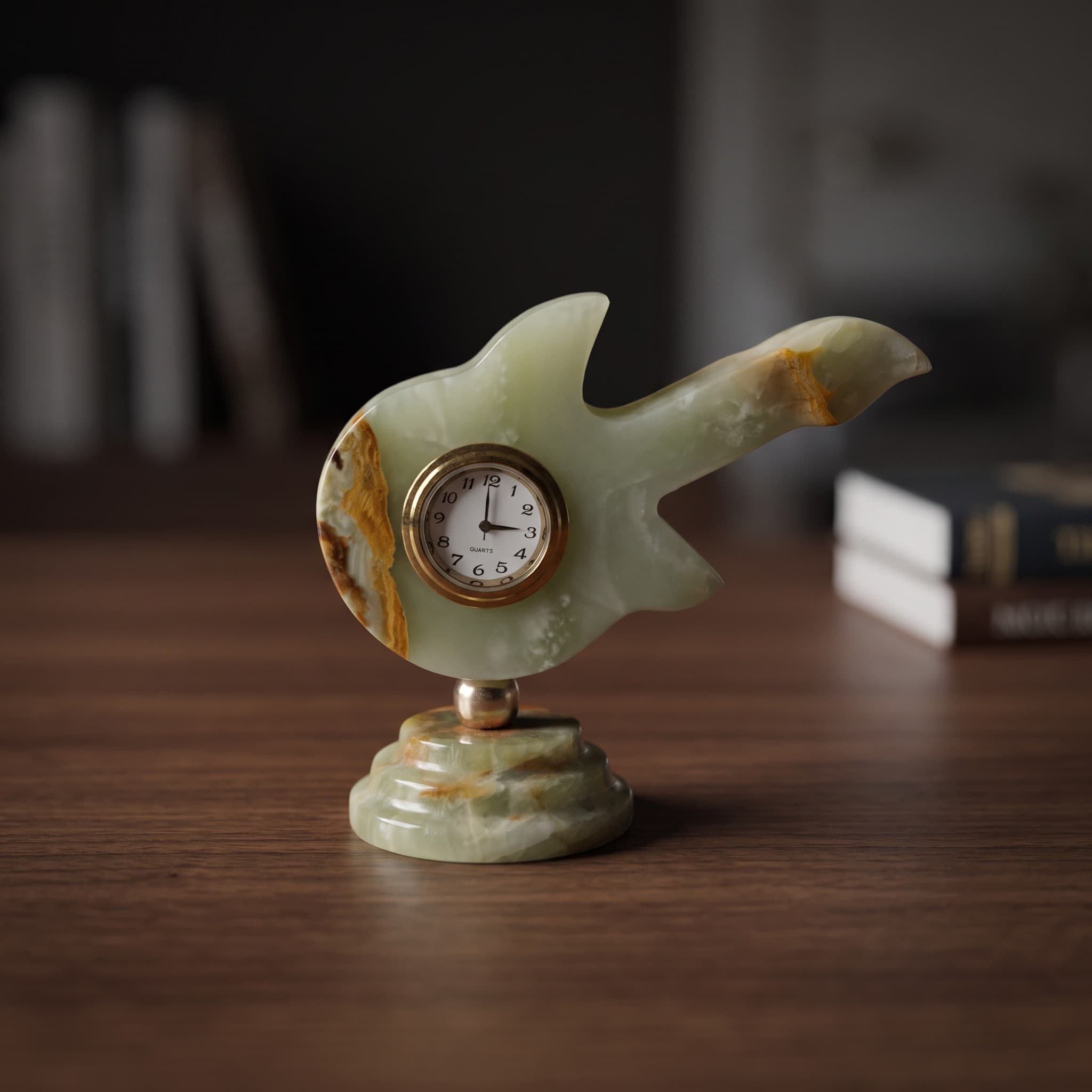 Green Onyx Bird Desk Clock