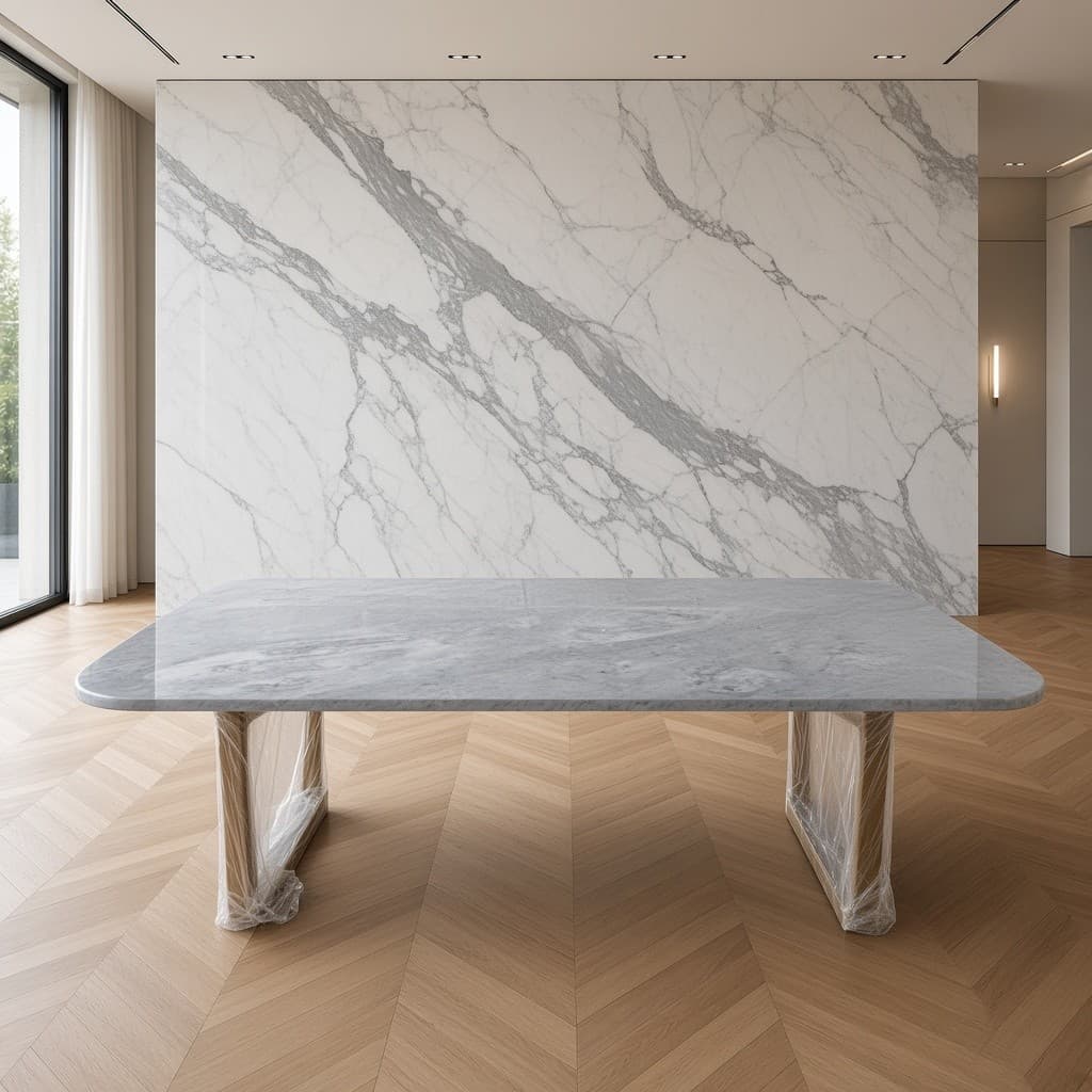 Blue-Grey Marble Rectangular Dining Table