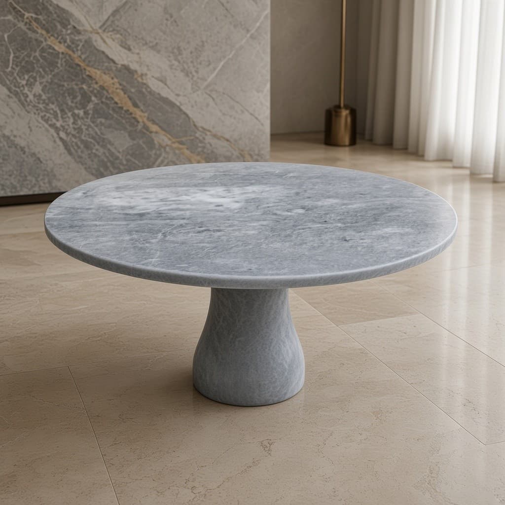 Blue-Grey Marble Round Pedestal Dining Table