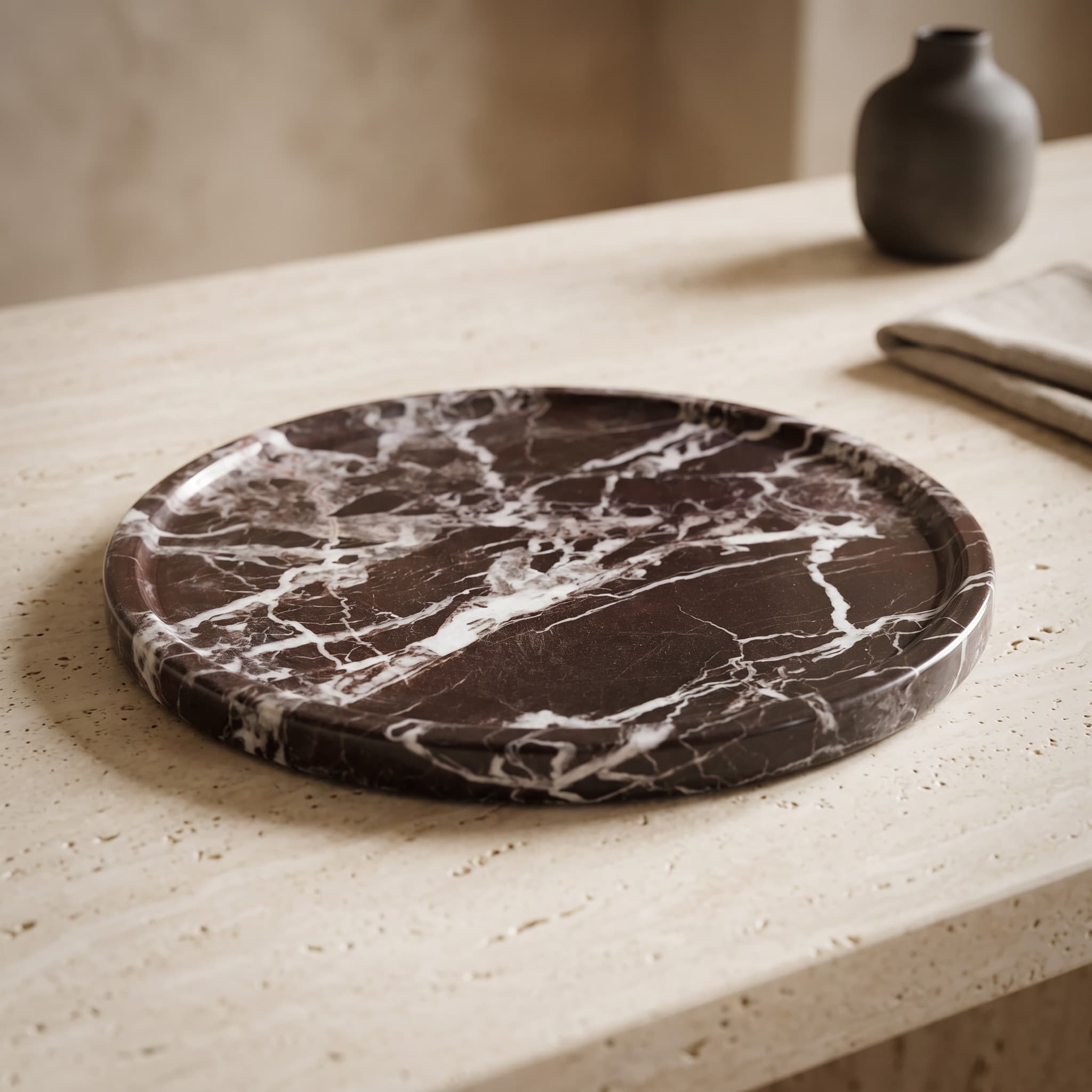 Rosso Levanto Round Marble Platter